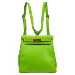 HERMES Kelly Ado PM Veau Gulliver Leather Lime Green Gold Hardware Backpack Bag