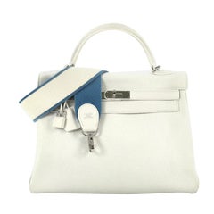 Hermes Kelly Amazone Handbag Blanc Clemence with Palladium Hardware 32
