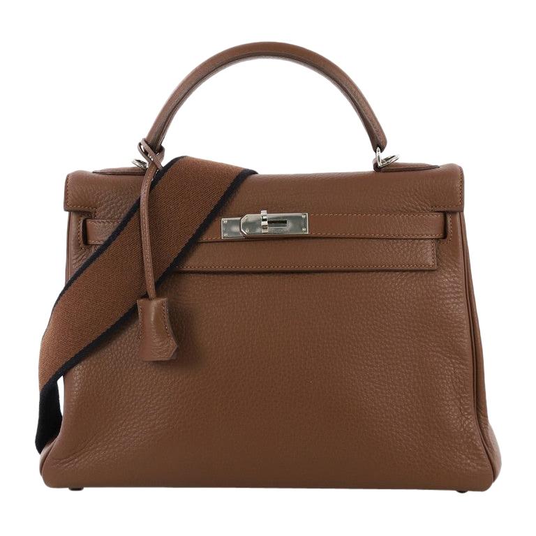 Hermes Kelly Amazone Handbag Marron d'Inde Clemence with Palladium Hardware 32