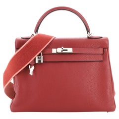 Hermes Kelly Amazone Handbag Rouge H Clemence with Palladium Hardware 32