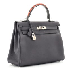 Hermes Kelly Au Galop Handbag Indigo Togo with Palladium Hardware 32