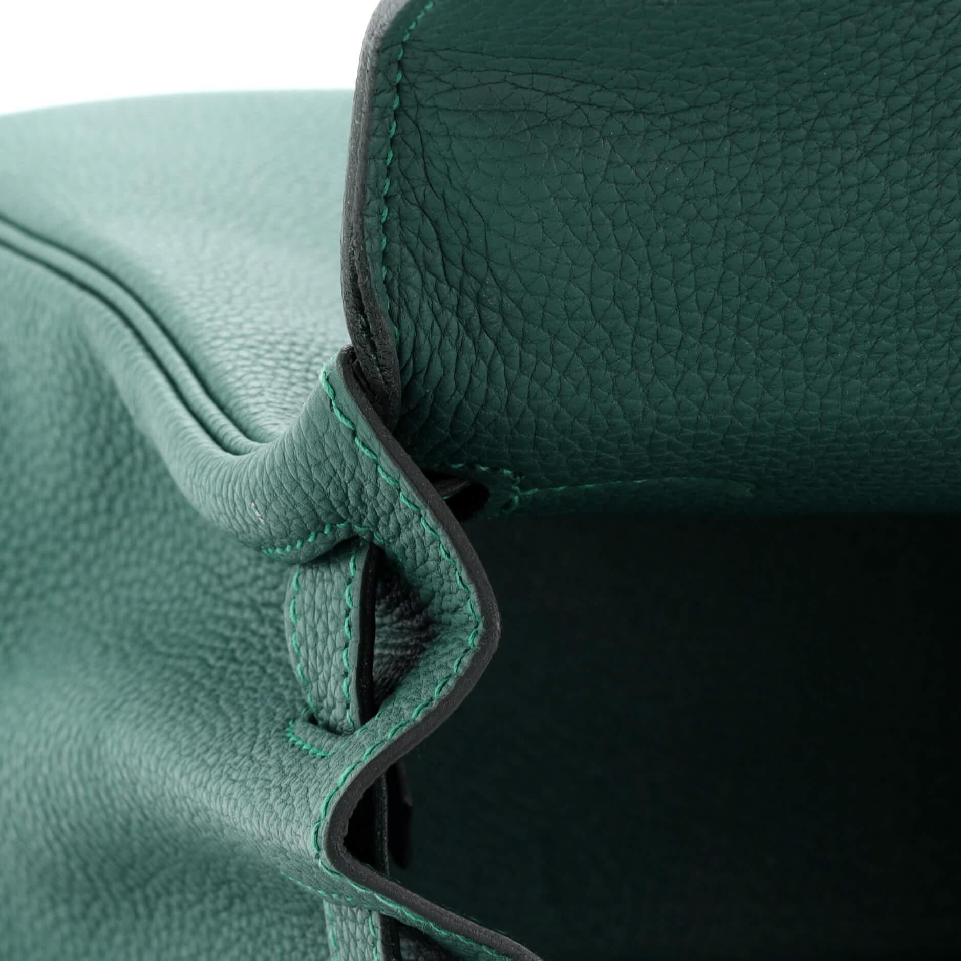 Hermes Kelly Au Pas Handbag Green Togo with Palladium Hardware 28 For Sale 6
