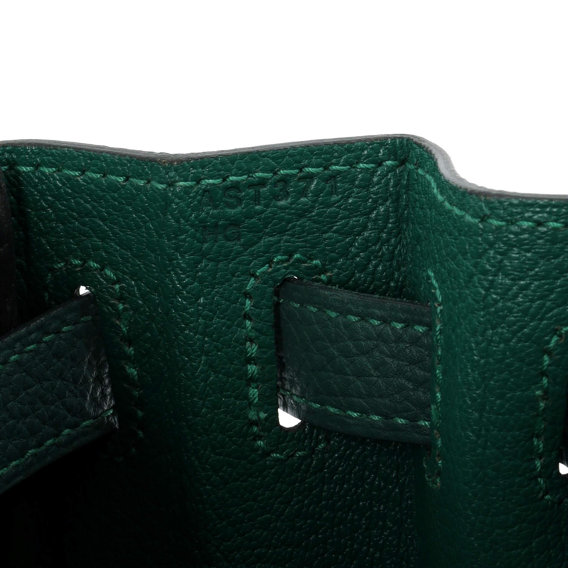 Hermes Kelly Au Pas Handbag Green Togo with Palladium Hardware 28 For Sale 8