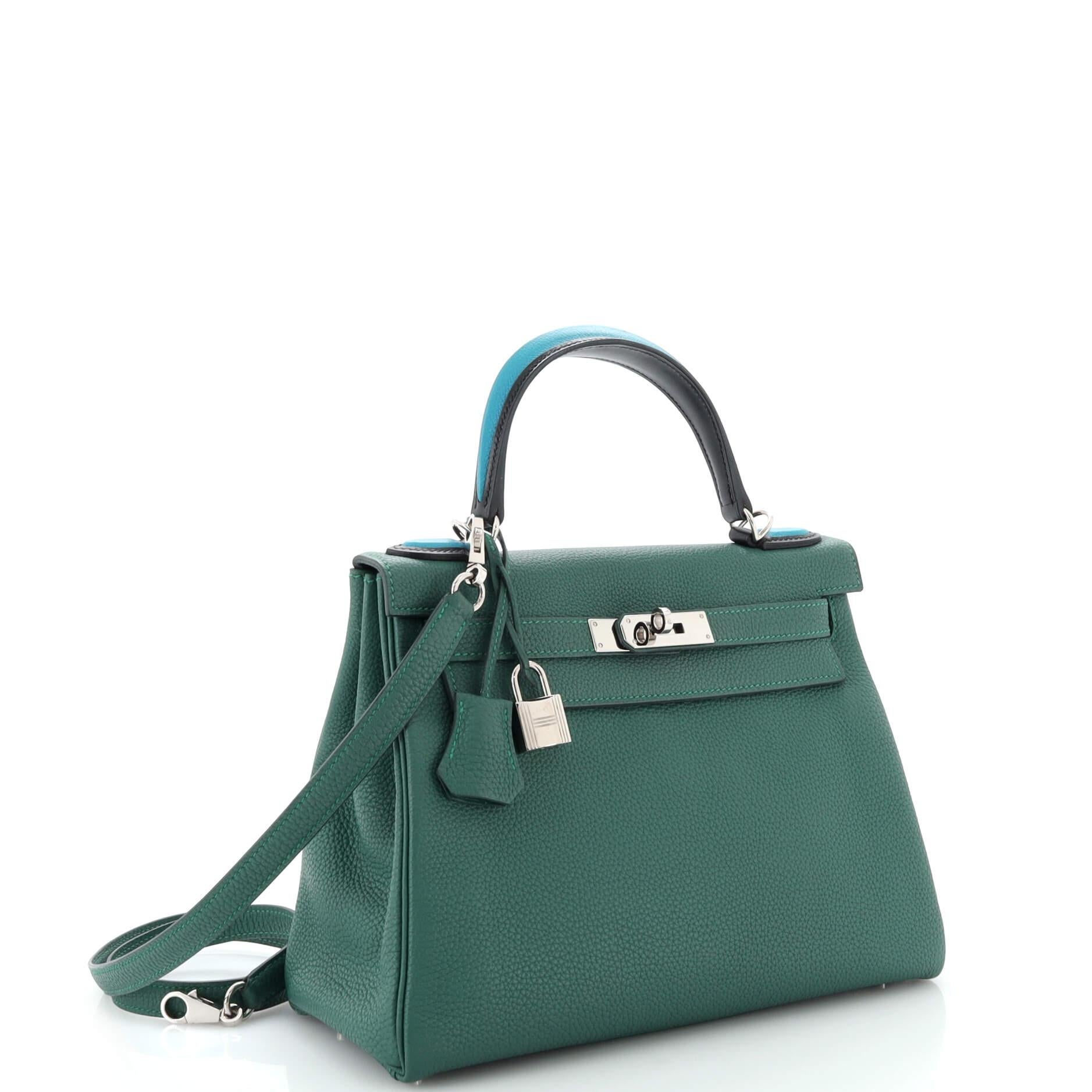 Hermes Kelly Au Pas Handbag Green Togo with Palladium Hardware 28 For Sale  at 1stDibs