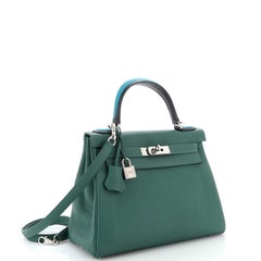 Hermes Kelly Au Pas Handbag Green Togo with Palladium Hardware 28