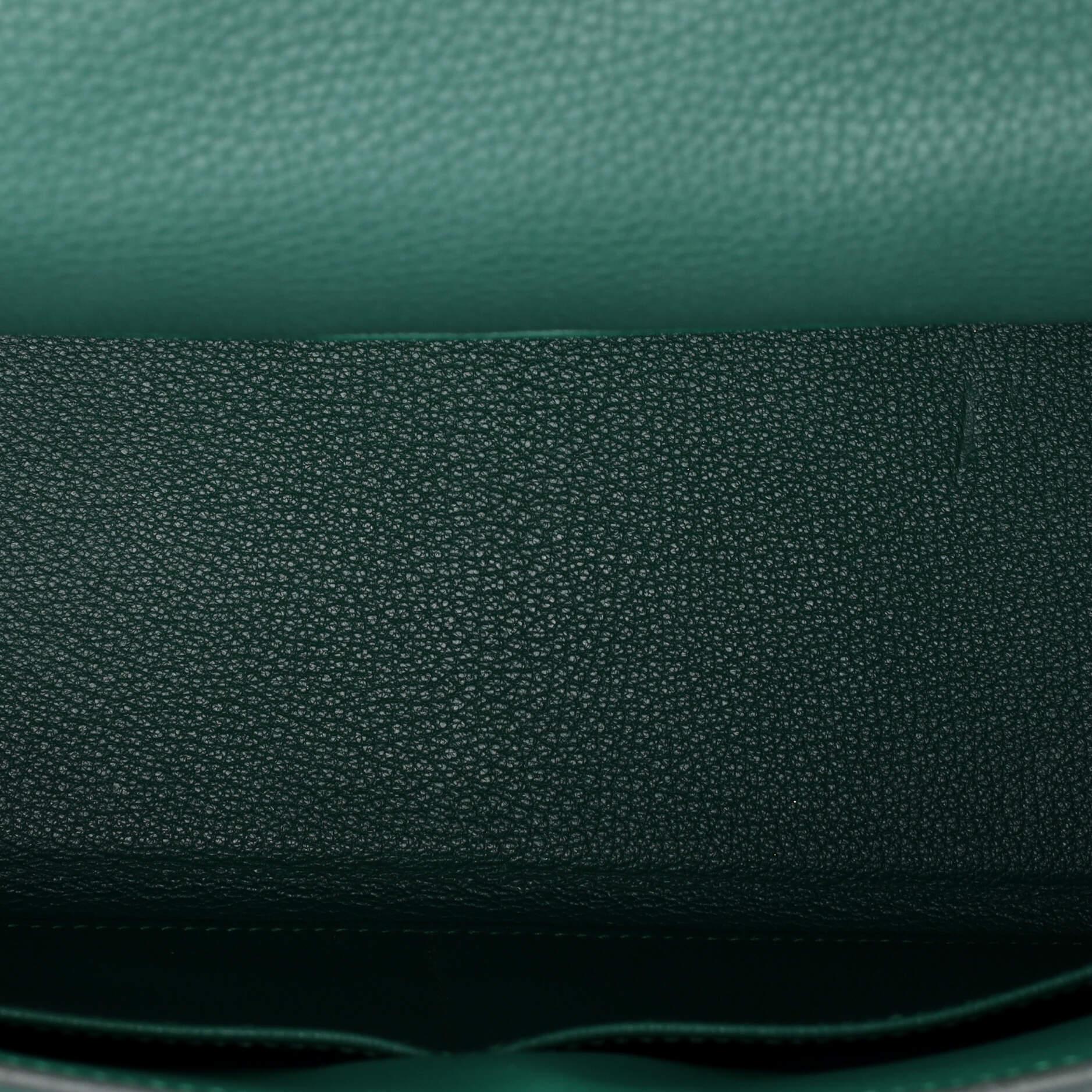 Hermes Kelly Au Pas Handbag Green Togo with Palladium Hardware 28 For Sale 1