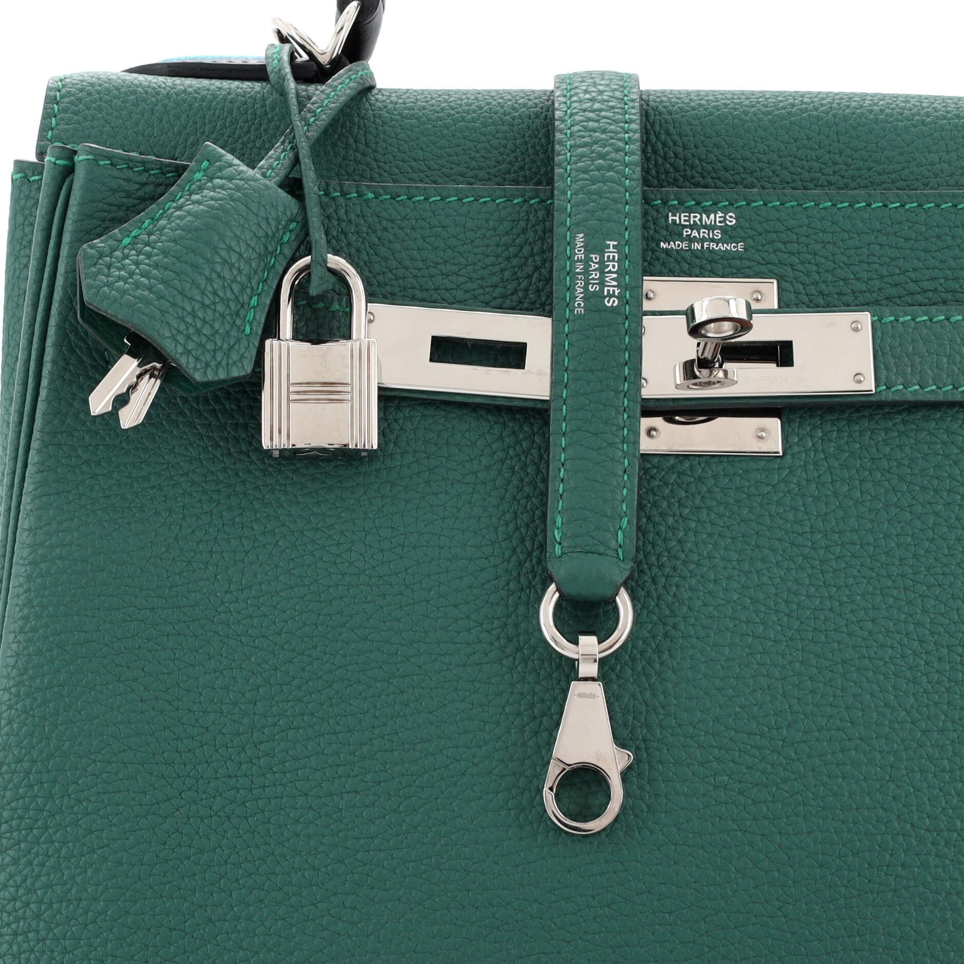 Hermes Kelly Au Pas Handbag Green Togo with Palladium Hardware 28 For Sale 2