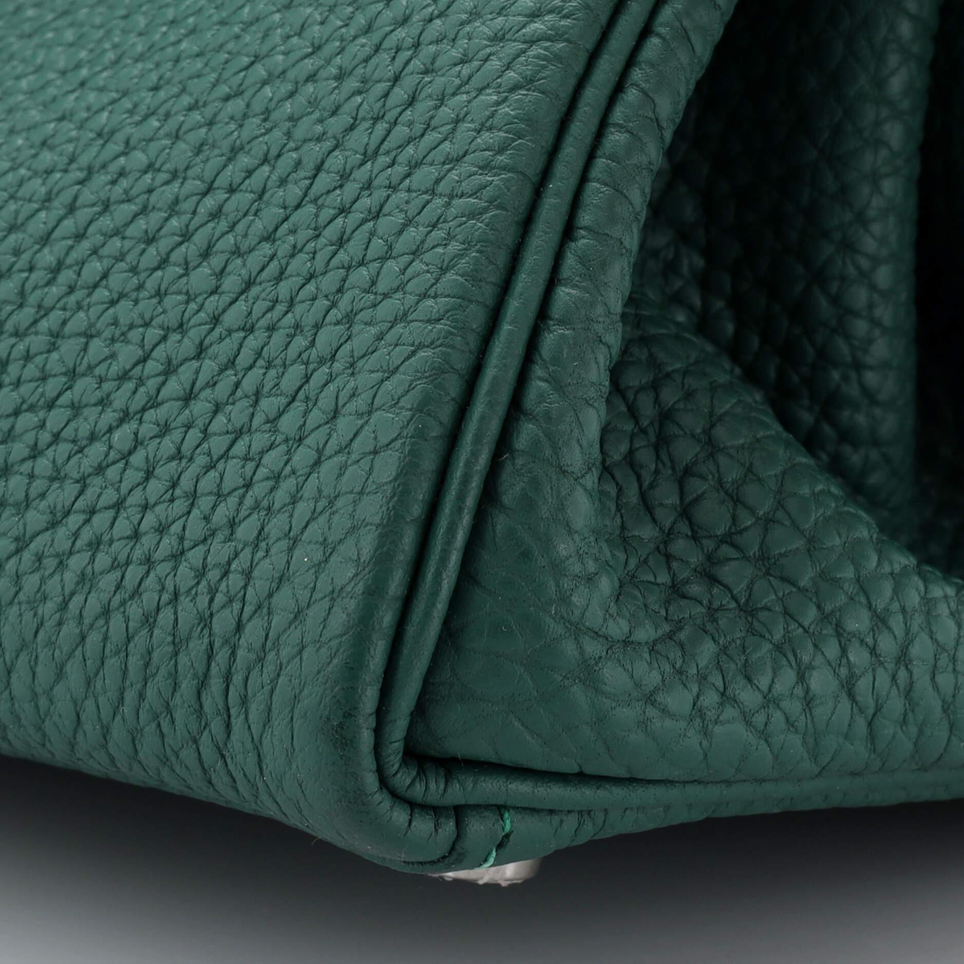 Hermes Kelly Au Pas Handbag Green Togo with Palladium Hardware 28 For Sale 4