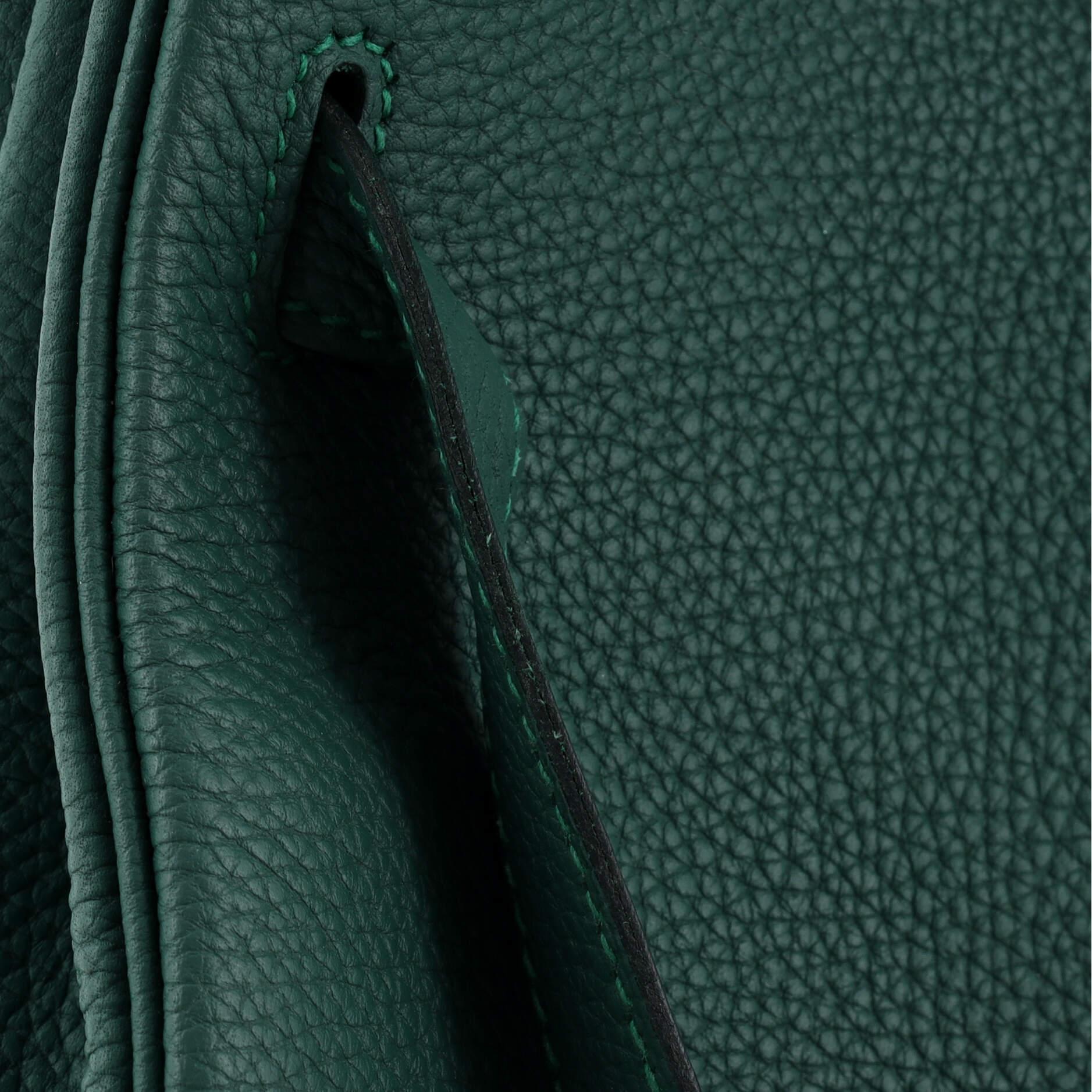 Hermes Kelly Au Pas Handbag Green Togo with Palladium Hardware 28 For Sale 5