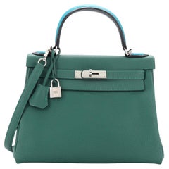 Hermes Kelly Au Pas Sac à main Greene & Greene Greene, avec des accessoires en palladium 28