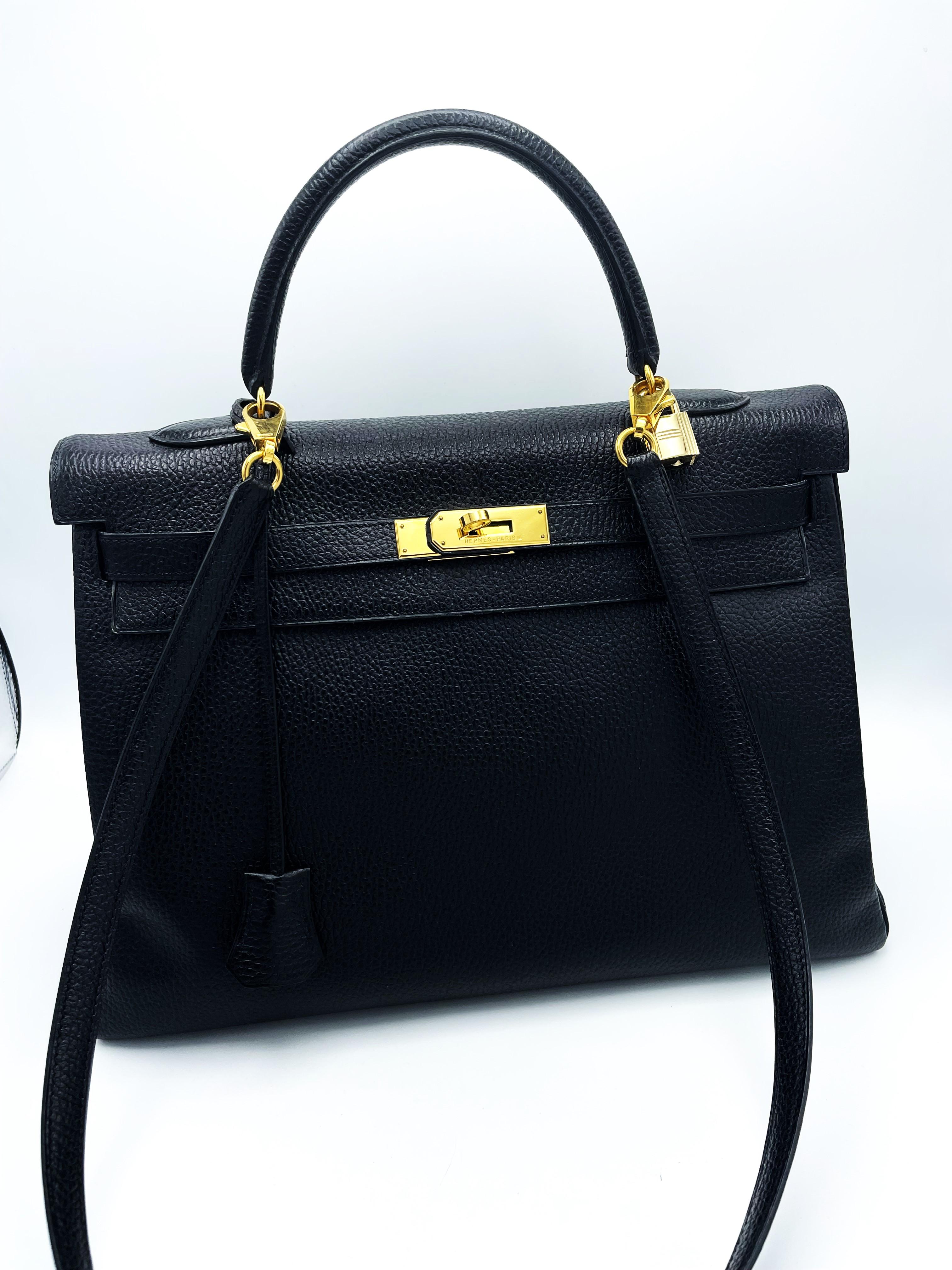 BOLSO HERMÉS KELLY 2 VÍAS 35 cm CUERO CHEVRE,  negro, colección B - 1998 en Excelente estado para la venta en Stuttgart, DE