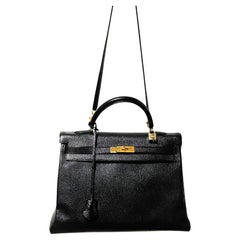 BOLSO HERMÉS KELLY 2 VÍAS 35 cm CUERO CHEVRE,  negro, colección B - 1998