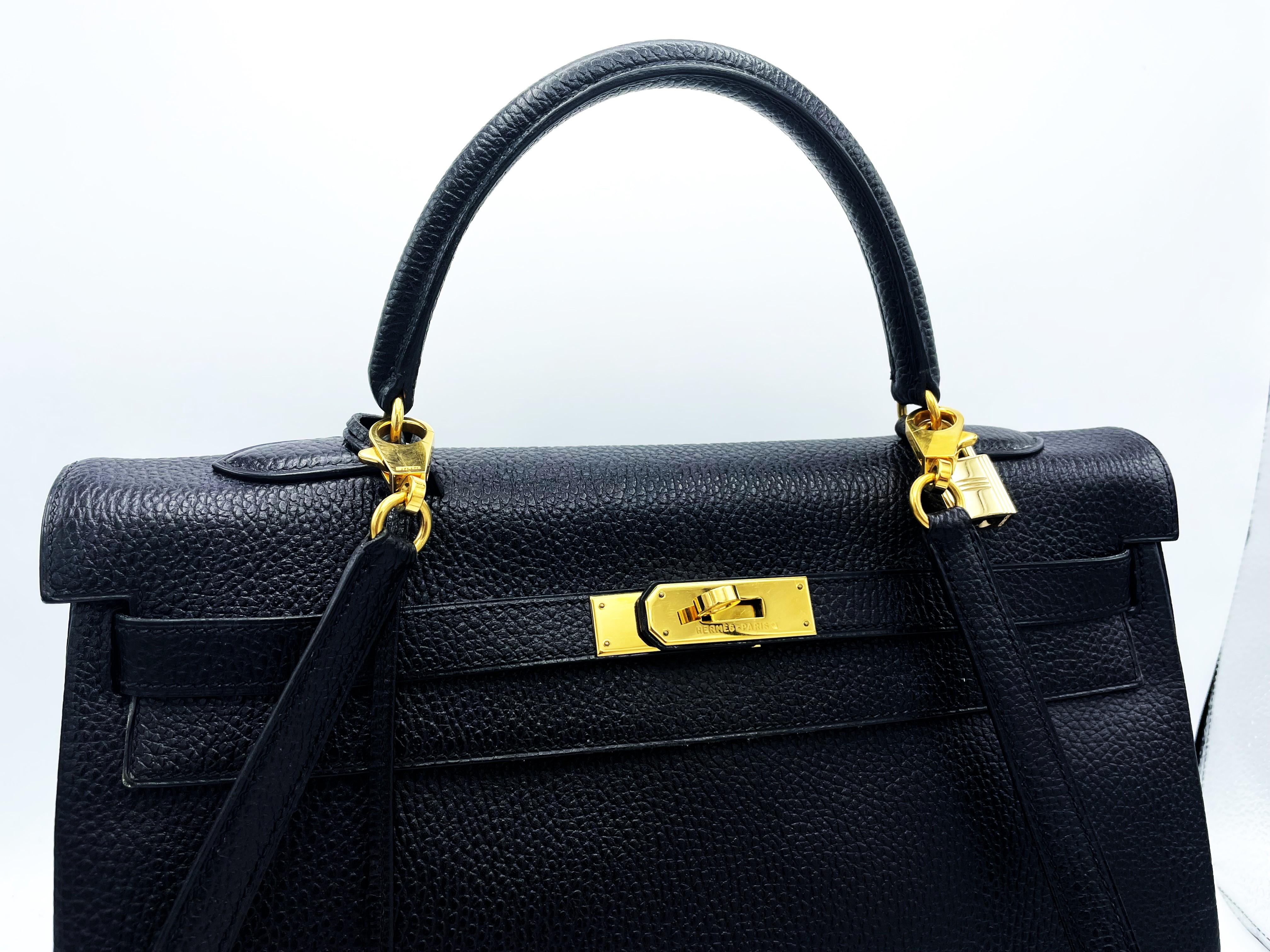 HERMES KELLY BAG 2 WAY 35 cm, CHEVRE LEATHER IN BLACK, KOLLECTION 1998 - B  For Sale 1