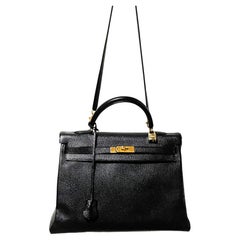 HERMES KELLY BAG 2 WAY 35 cm, CHEVRE LEATHER IN BLACK, KOLLECTION 1998 - B
