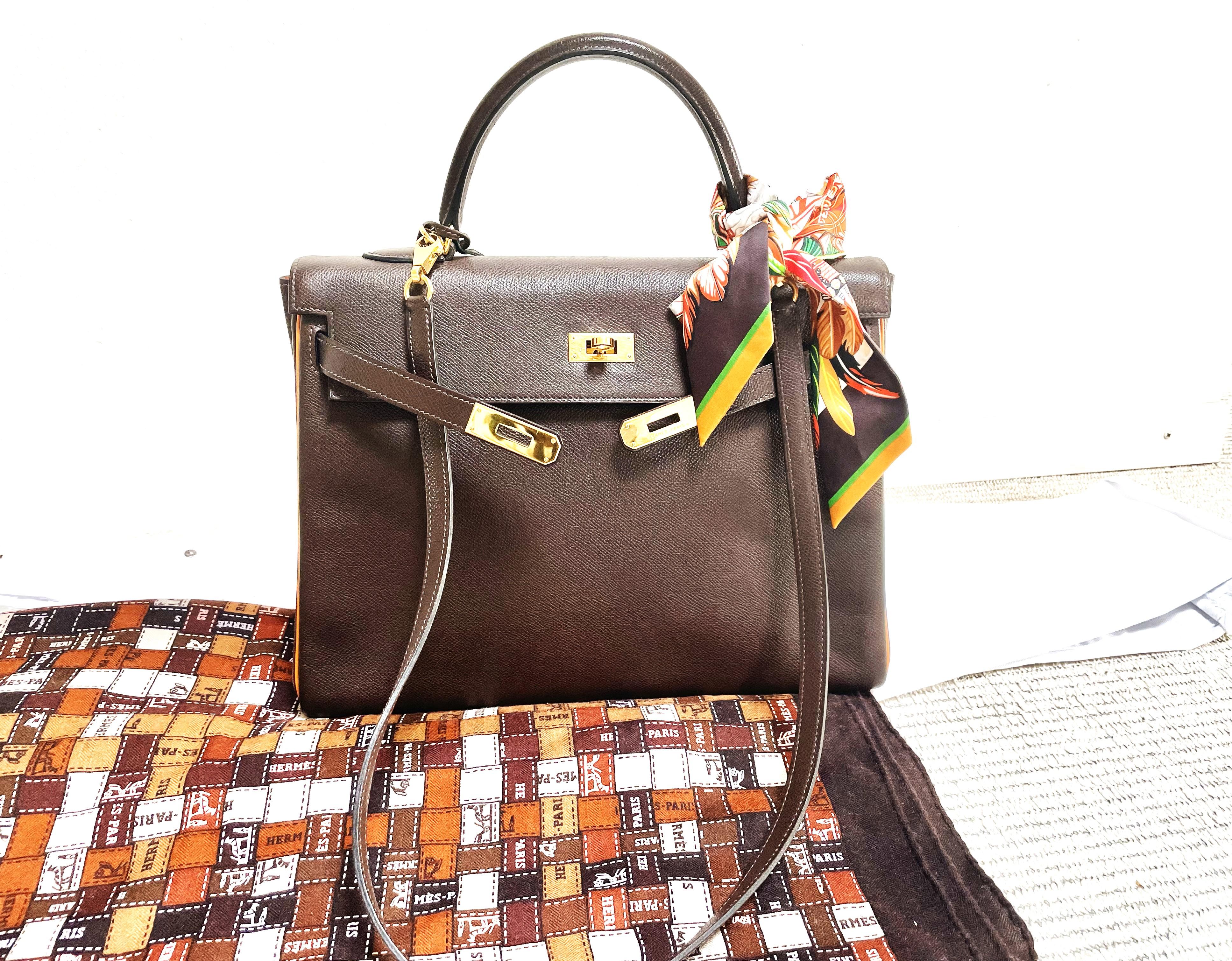 HERMÉS KELLY BAG, 2 way, 35 cm, Epson leather, H in squer, Kollektion 2004 For Sale 5