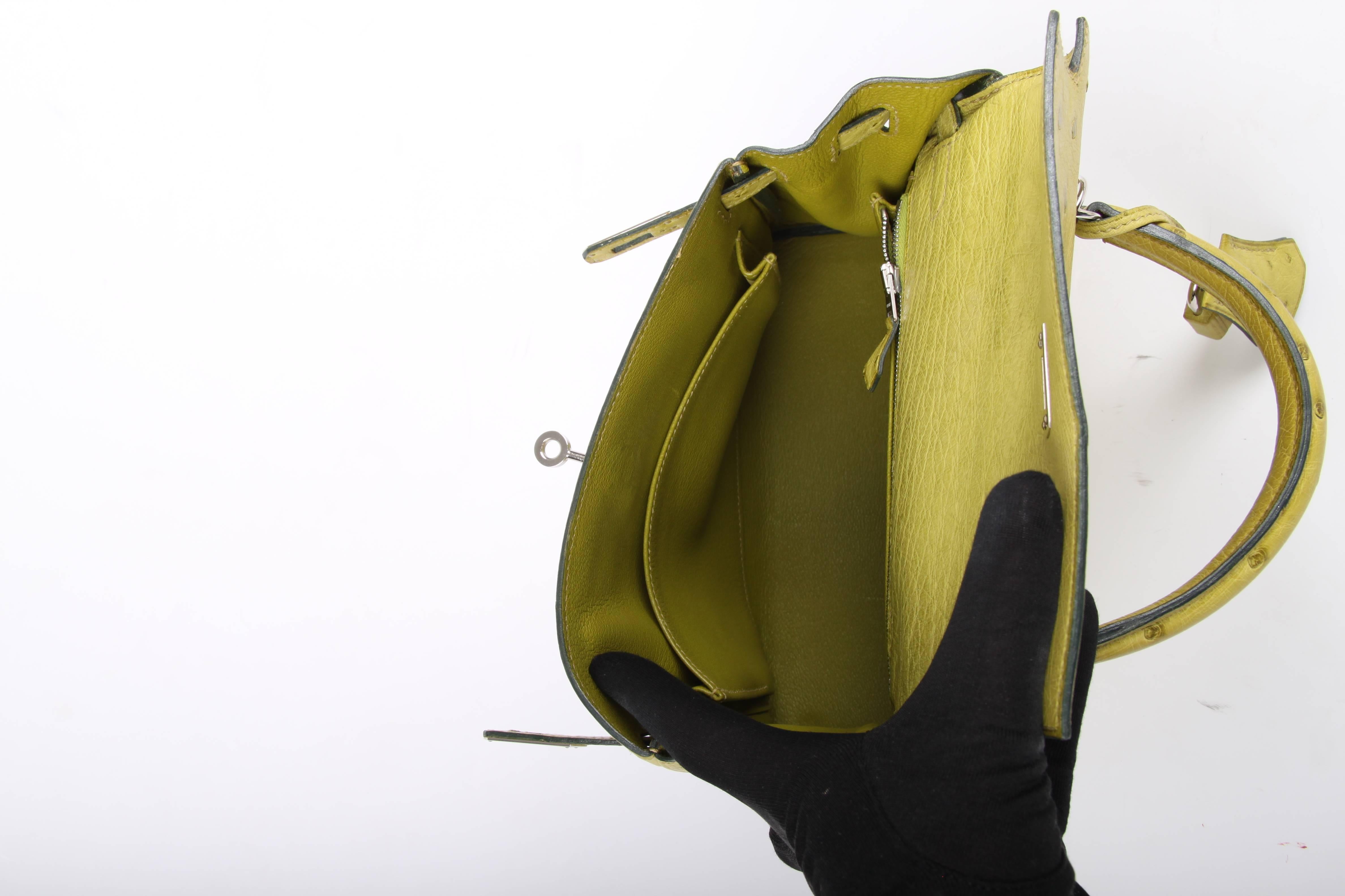 Hermes lime green 25 Ostrich Leather Kelly Bag 2