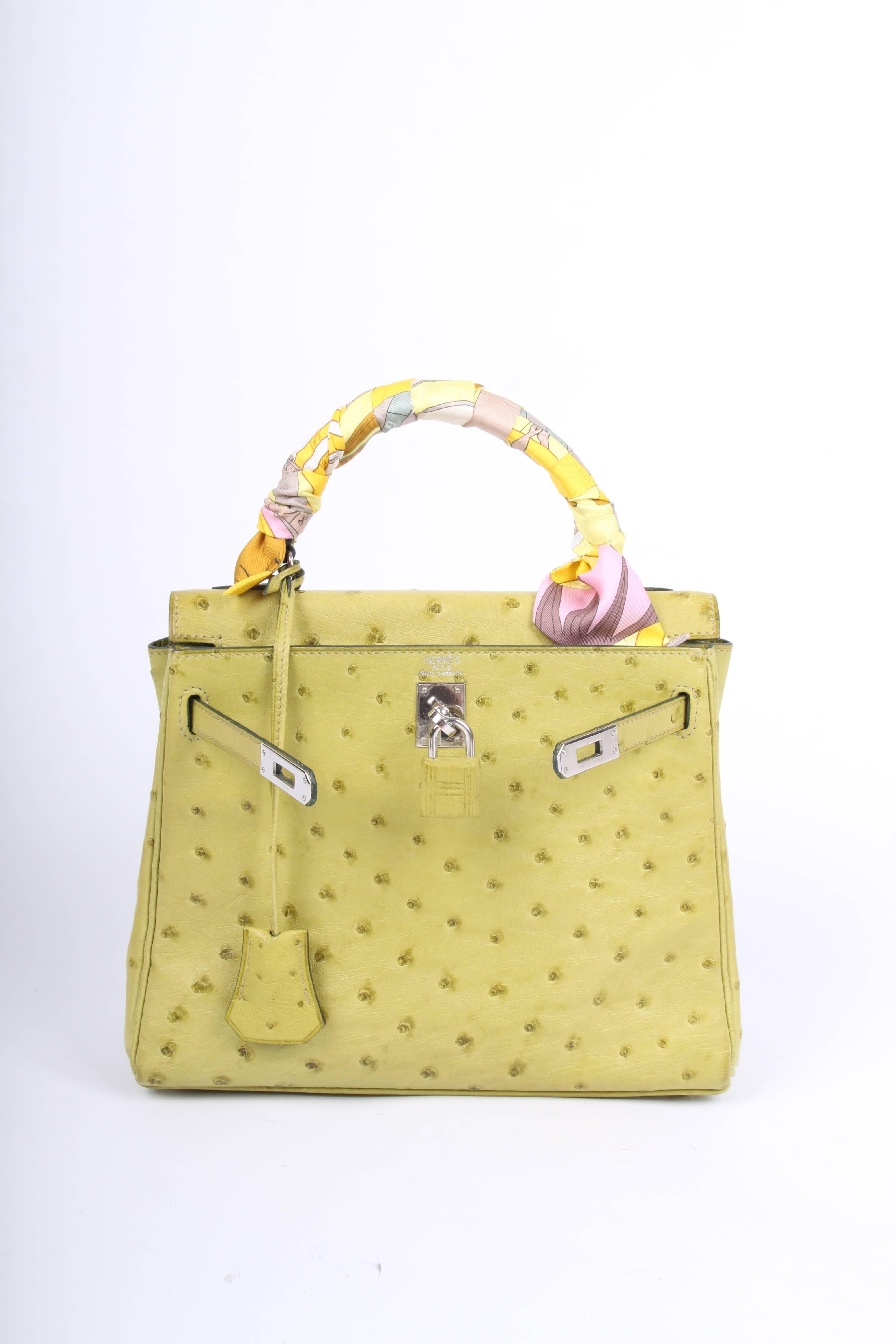 Hermes lime green 25 Ostrich Leather Kelly Bag  3