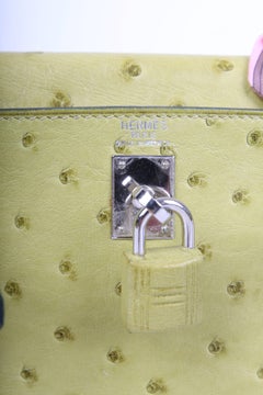 Hermes lime green 25 Ostrich Leather Kelly Bag