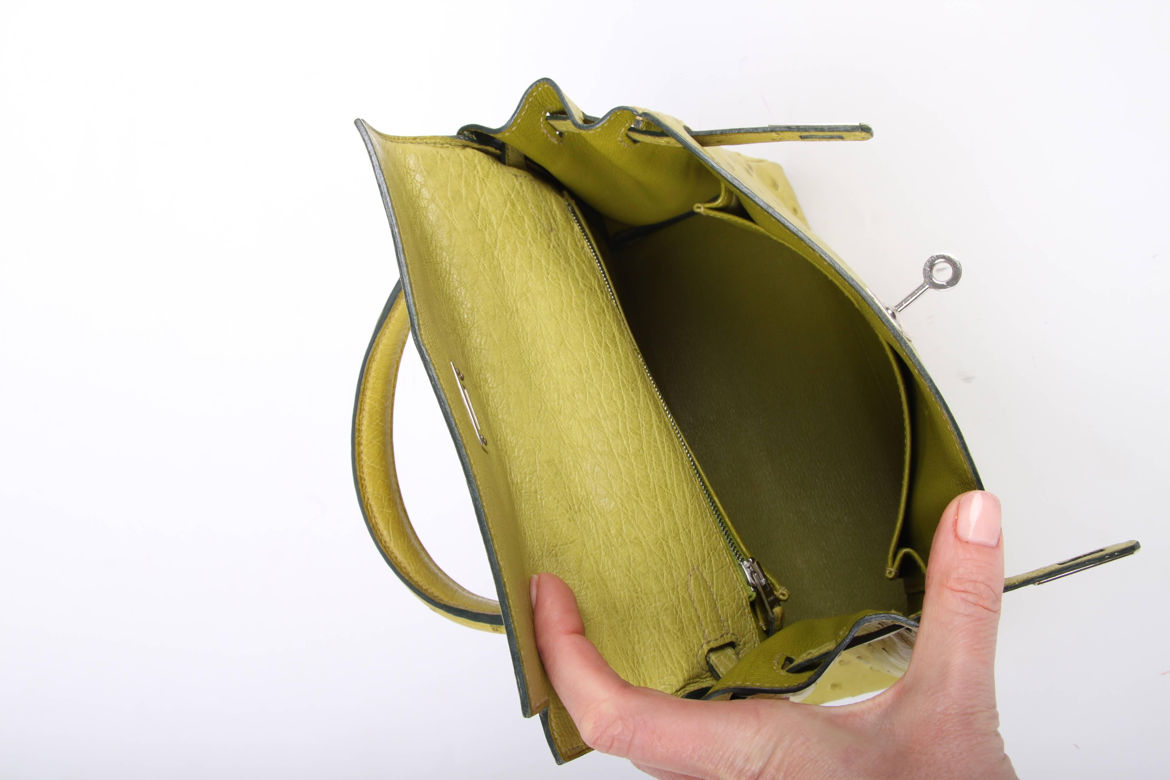 Women's or Men's Hermes lime green 25 Ostrich Leather Kelly Bag
