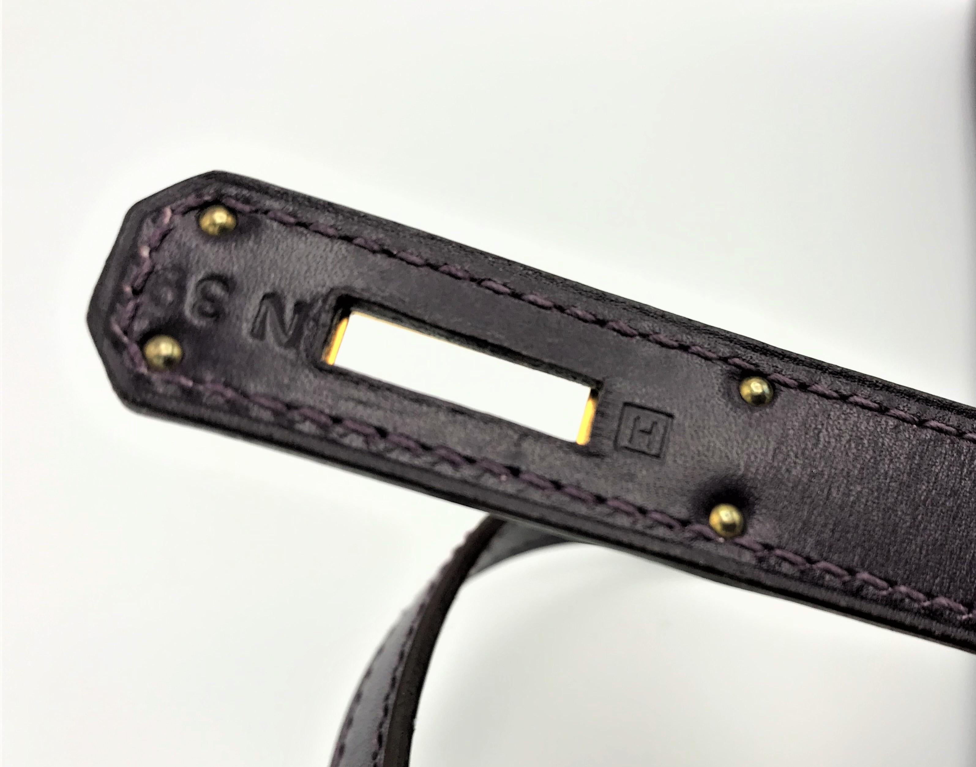 HERMÉS KELLY BAG 28 Retourne purple/pink CUSTOM,  calfskin2004 gold hardware For Sale 8