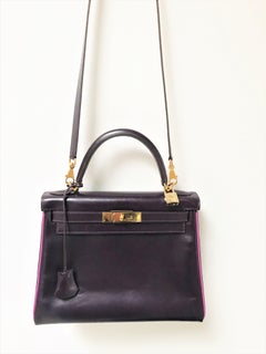 HERMÉS KELLY BAG 28 Retourne lila/rosa CUSTOM,  Kalbsleder2004 goldene Hardware