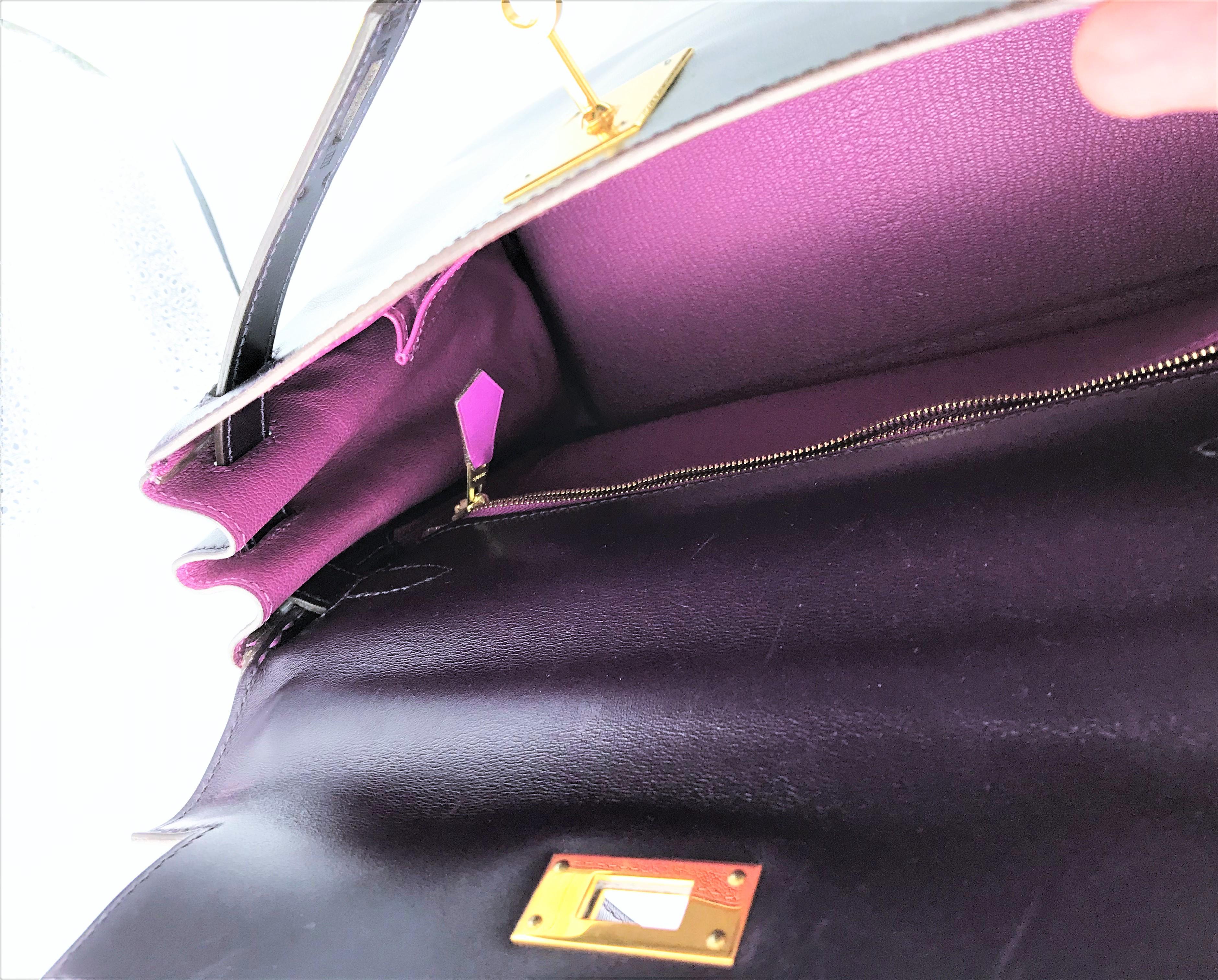 HERMÉS KELLY BAG 28 Retourne purple/pink CUSTOM,  calfskin2004 gold hardware For Sale 2