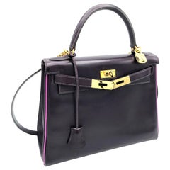 BOLSA HERMÉS KELLY 28 Retourne púrpura/rosa A MEDIDA,  piel de becerro2004 herrajes dorados