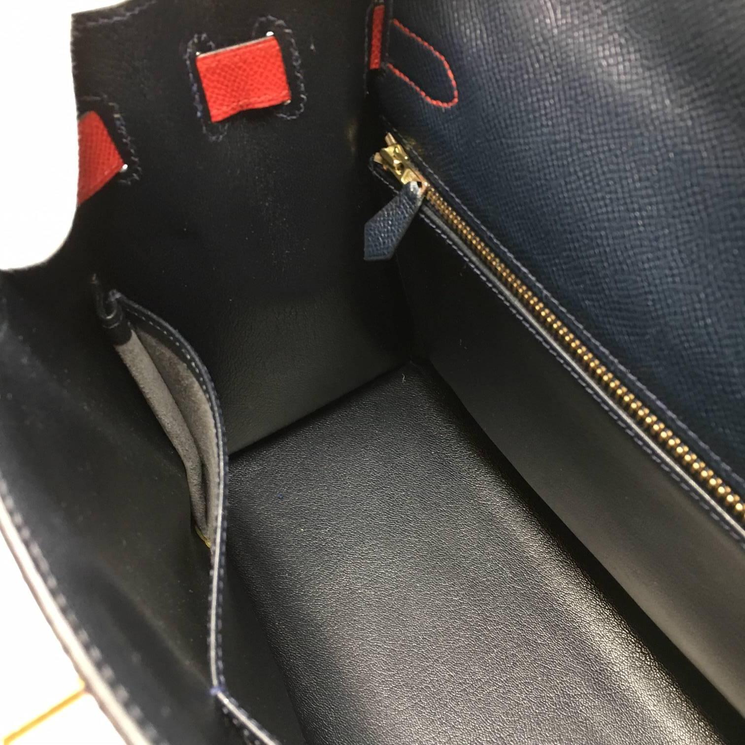 Hermes Kelly 32 Courchevel Double Colors Dark Blue and Rouge Garance Bag, 1993 8