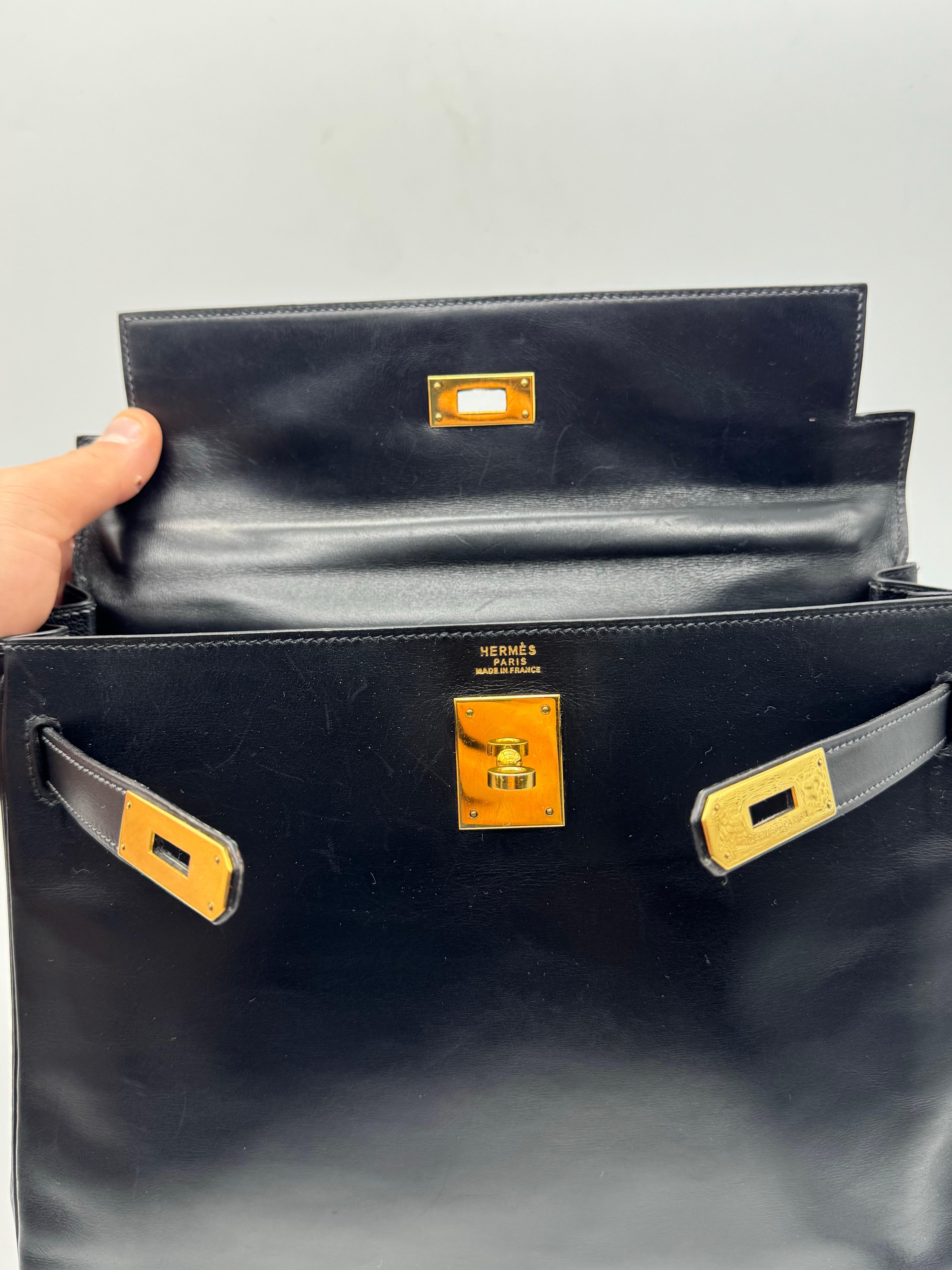 Hermes Kelly Bag 32 Box Kalbsleder  Schulterhandtasche im Angebot 6
