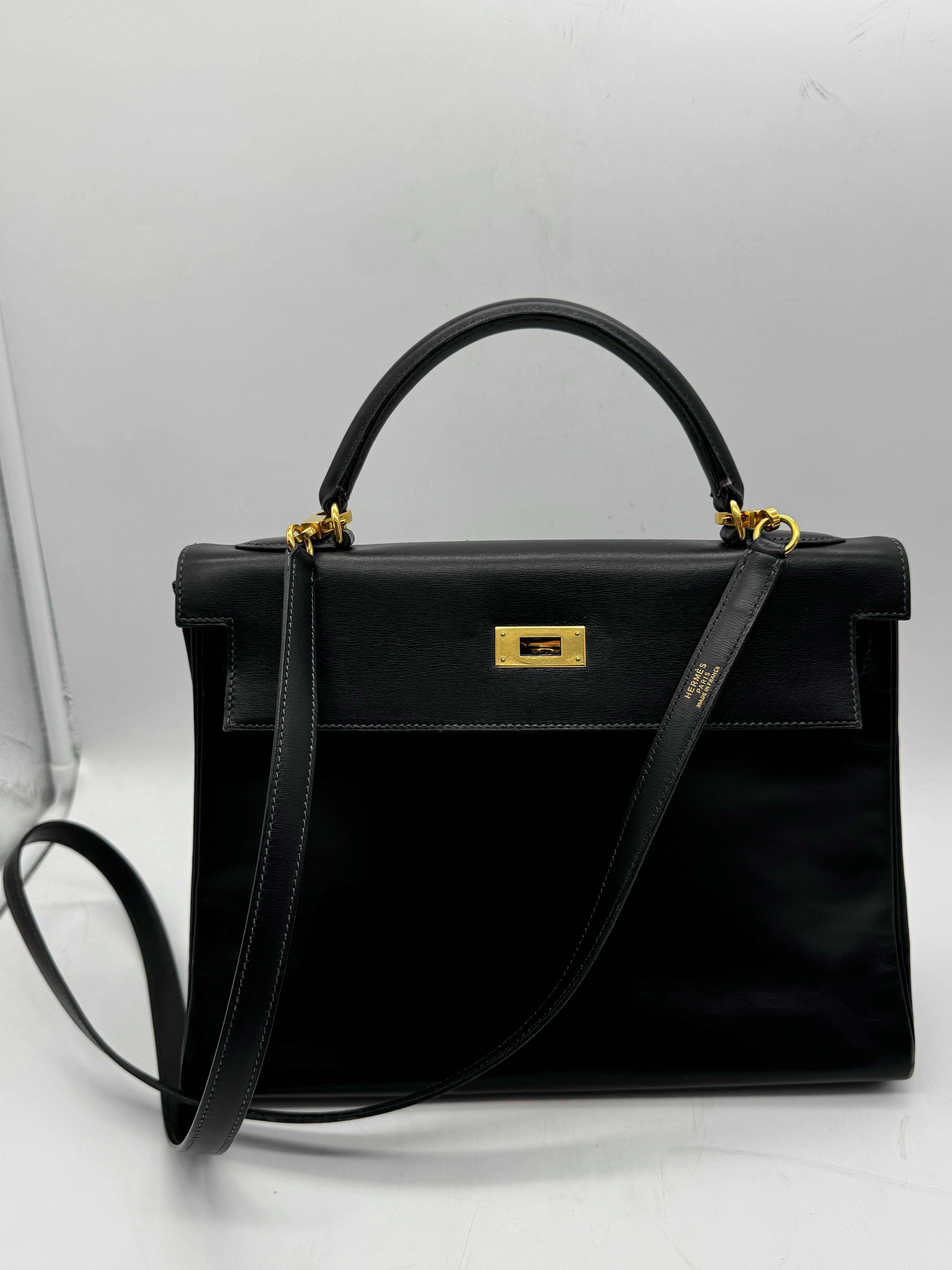 Hermes Kelly Bag 32 Box Kalbsleder  Schulterhandtasche im Angebot 9