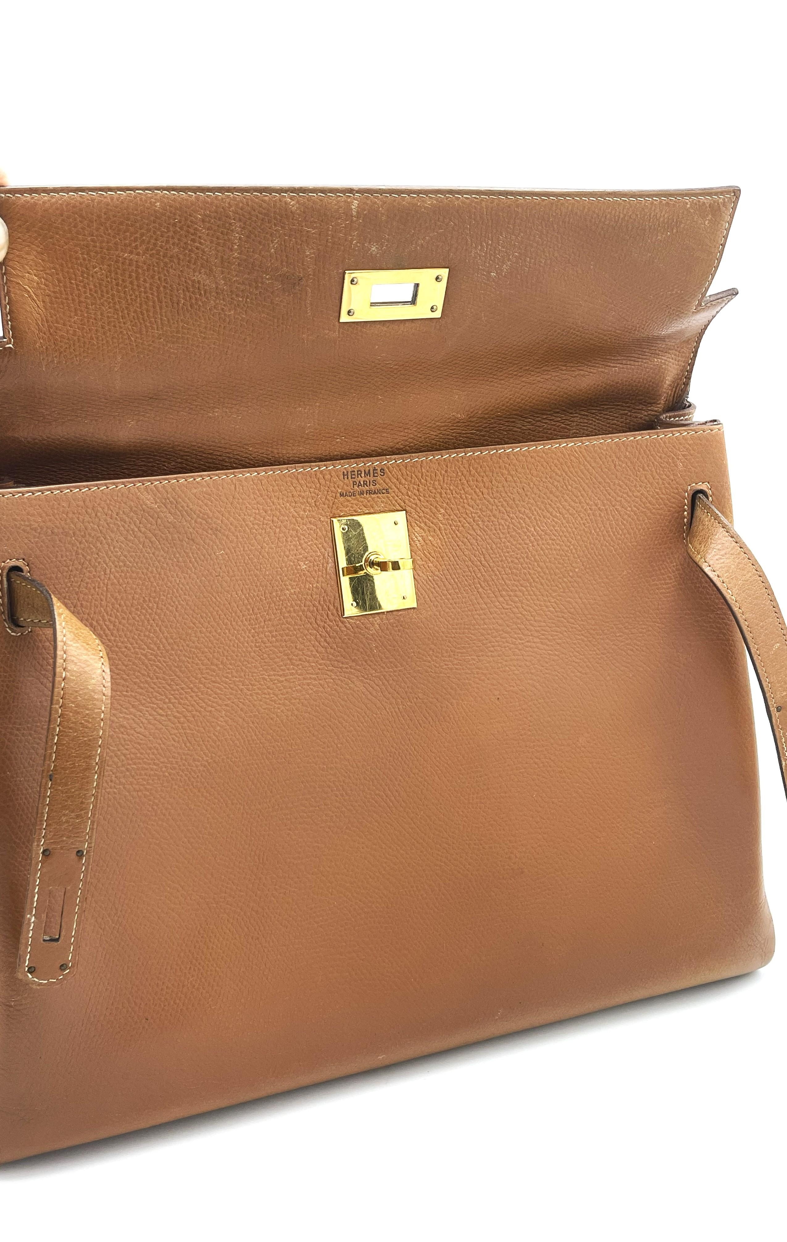 HERMES KELLY BAG; 32 cm, 2 way, retourne, Courchevel leather, 1982 = L For Sale 1