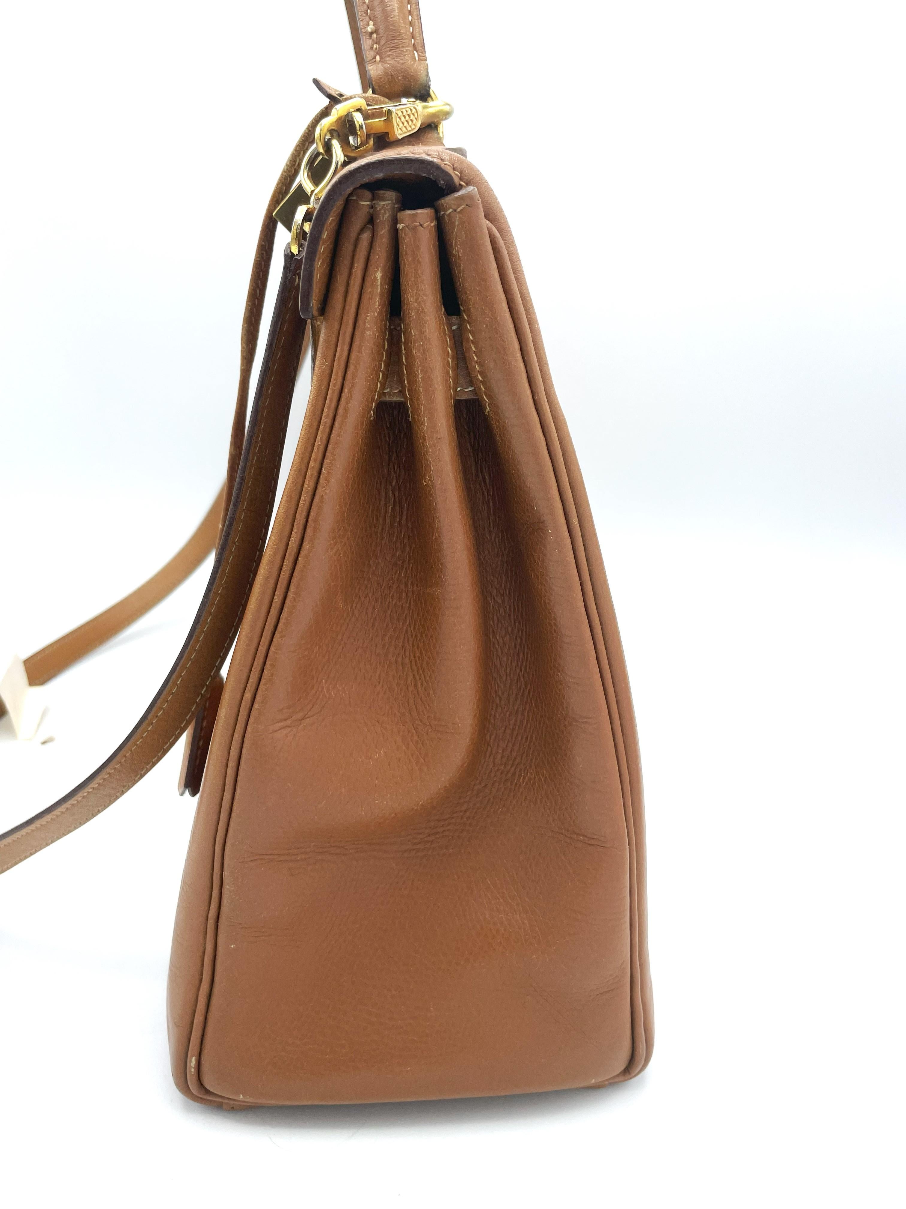 HERMES KELLY BAG; 32 cm, 2 way, retourne, Courchevel leather, 1982 = L For Sale 4