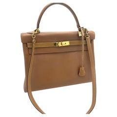 HERMES KELLY BAG ; 32 cm, 2 way, retourne, Courchevel leather, 1982 = L