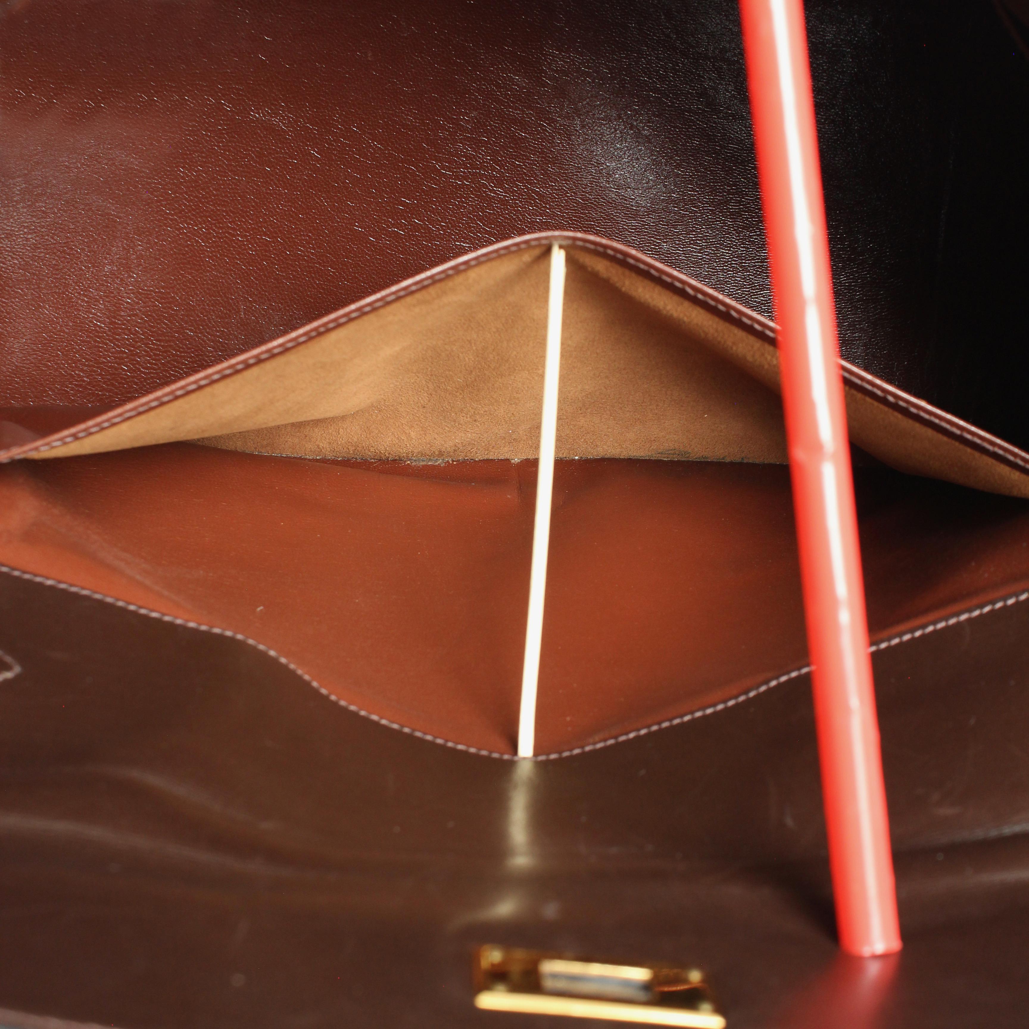 Hermes Kelly Bag 35cm Brown Box Leather Top Handle Retourne Vintage 1945 6