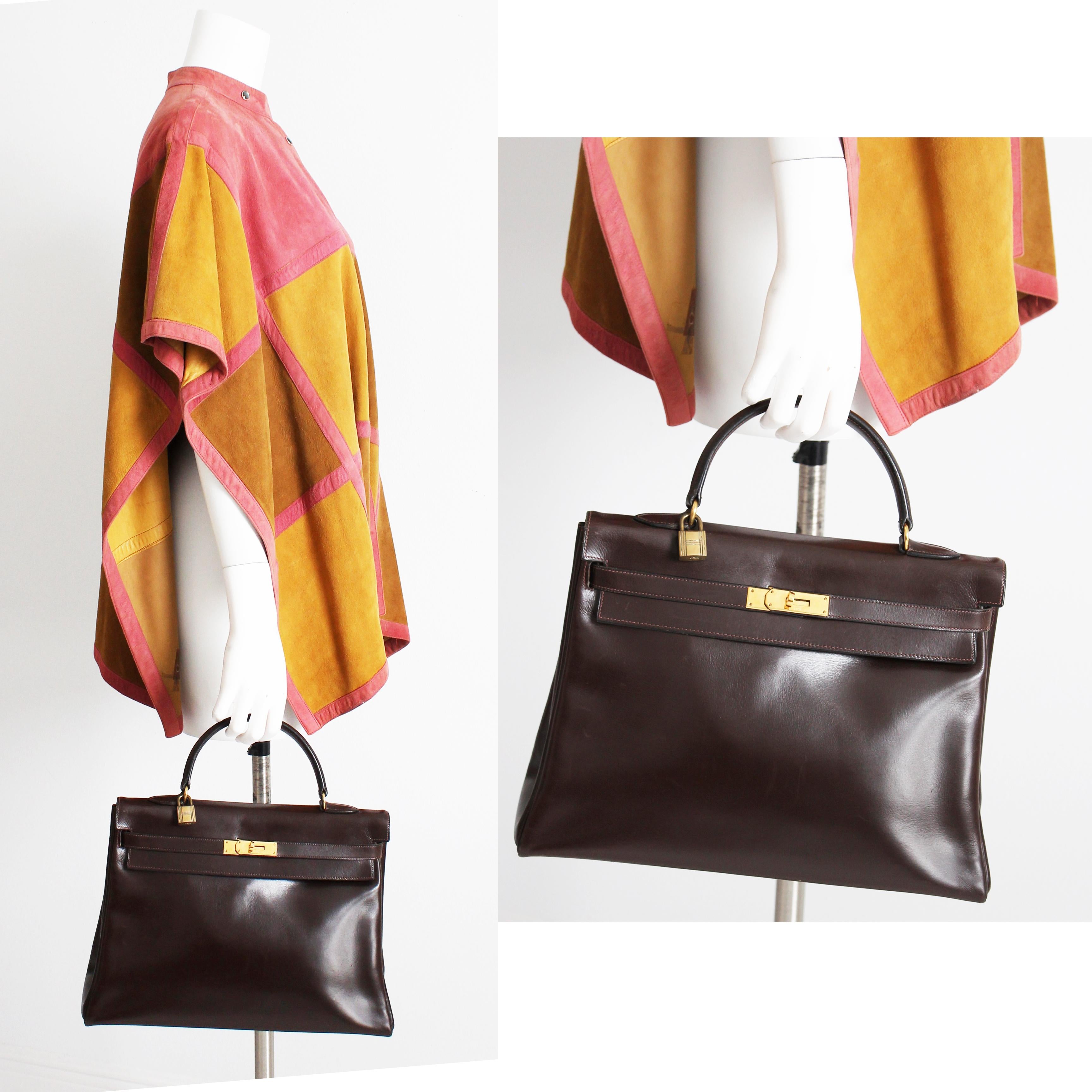 Black Hermes Kelly Bag 35cm Brown Box Leather Top Handle Retourne Vintage 1945