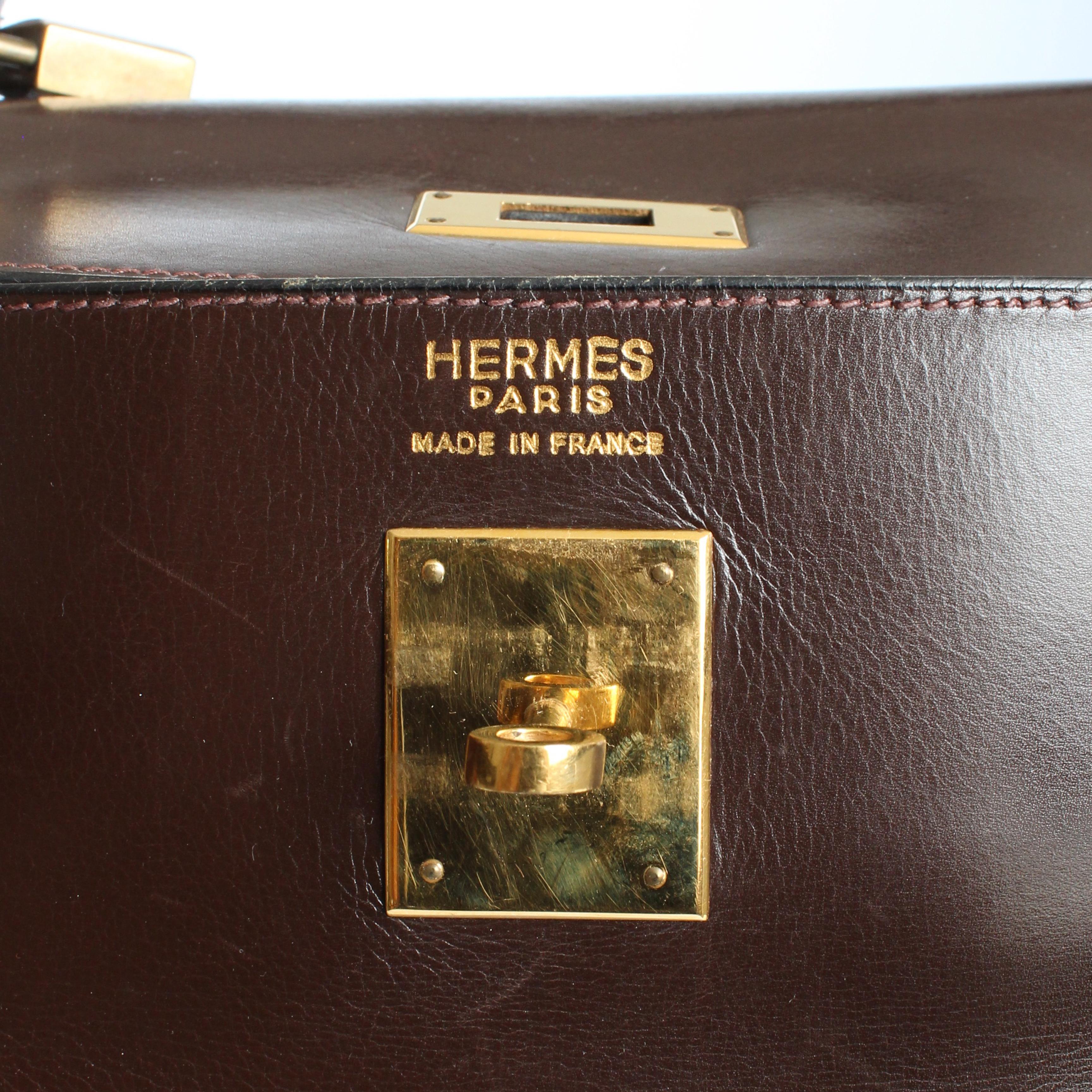 Women's or Men's Hermes Kelly Bag 35cm Brown Box Leather Top Handle Retourne Vintage 1945
