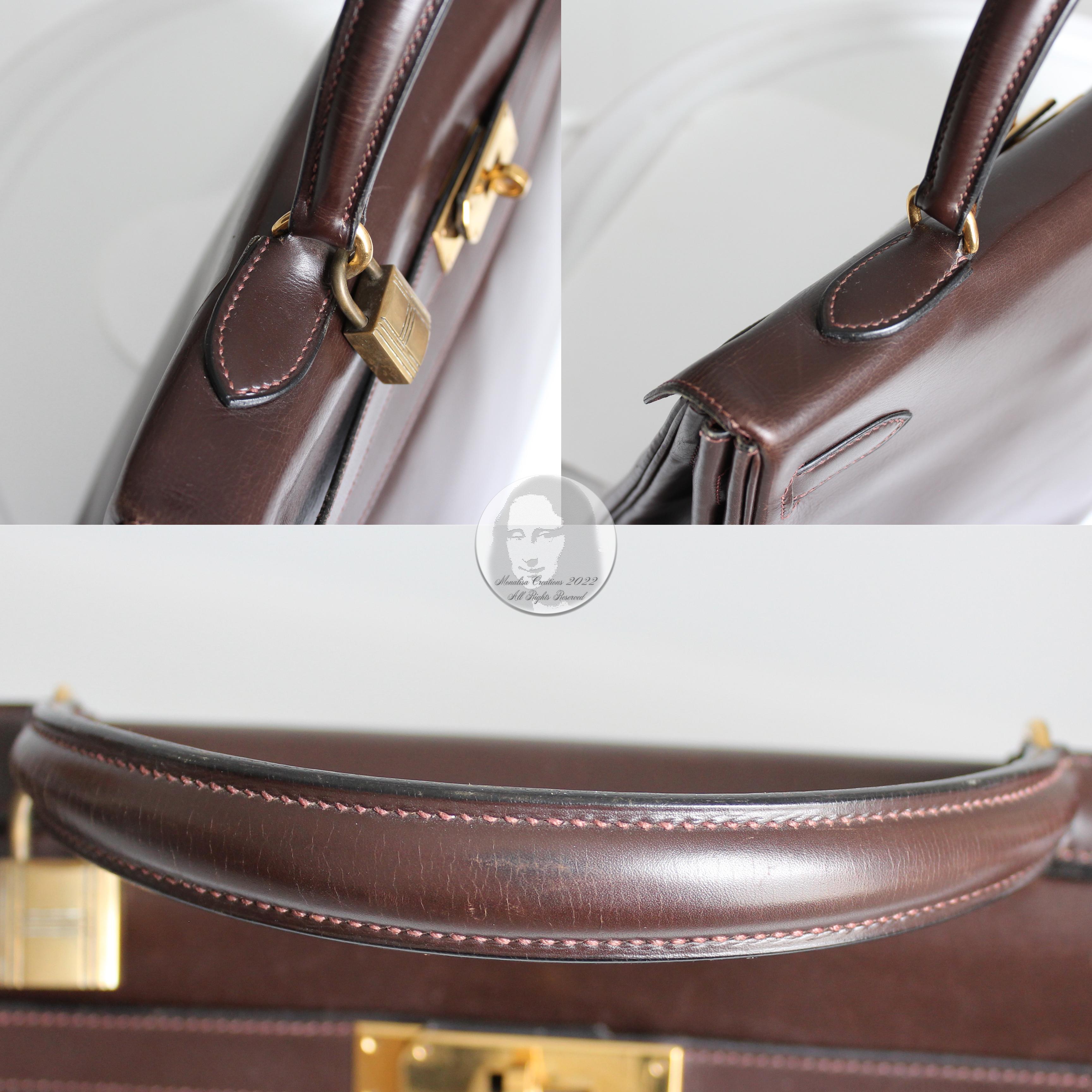 Hermes Kelly Bag 35cm Retourne Brown Box Leather Top Handle Bag 1945 Vintage  7