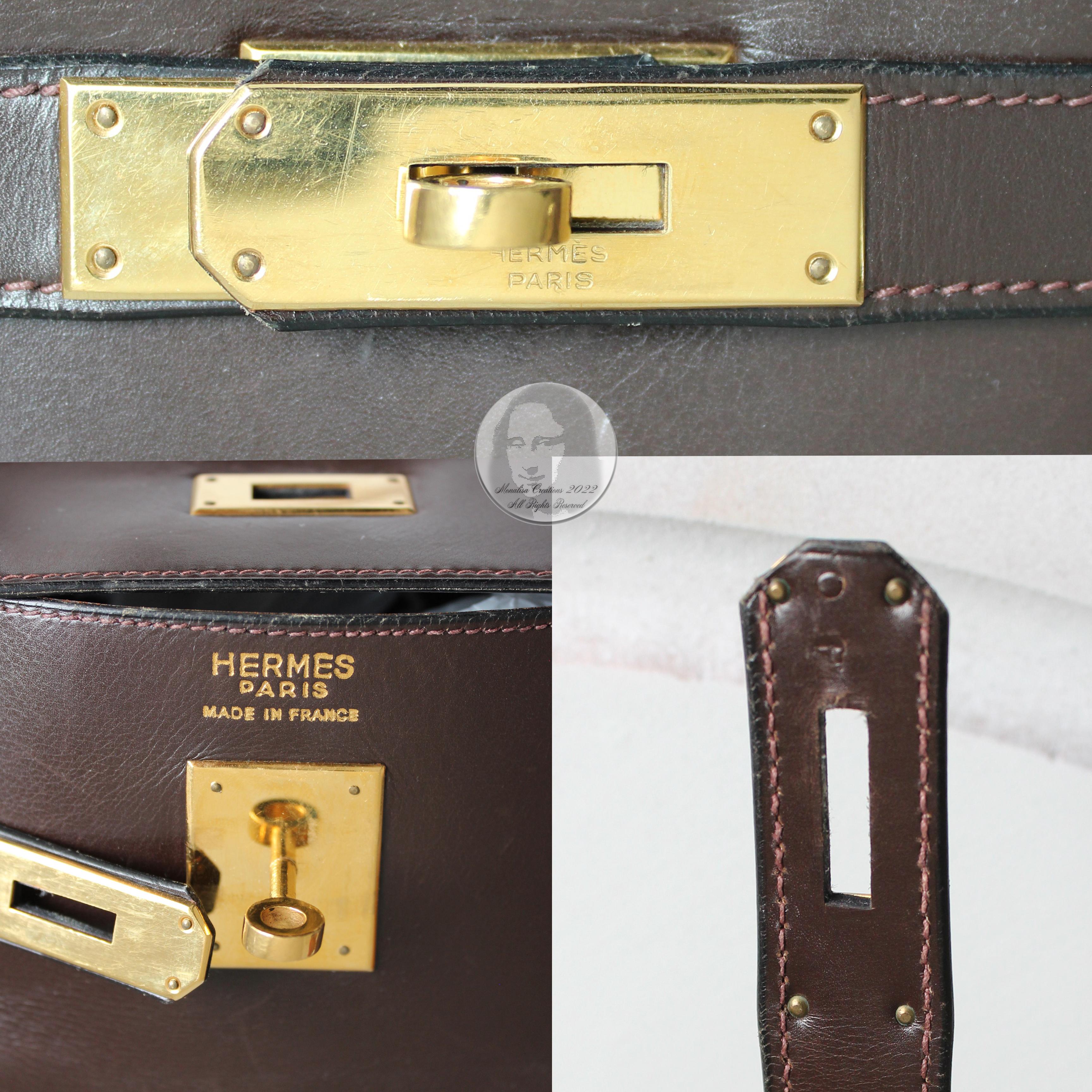 Hermes Kelly Bag 35cm Retourne Brown Box Leather Top Handle Bag 1945 Vintage  8