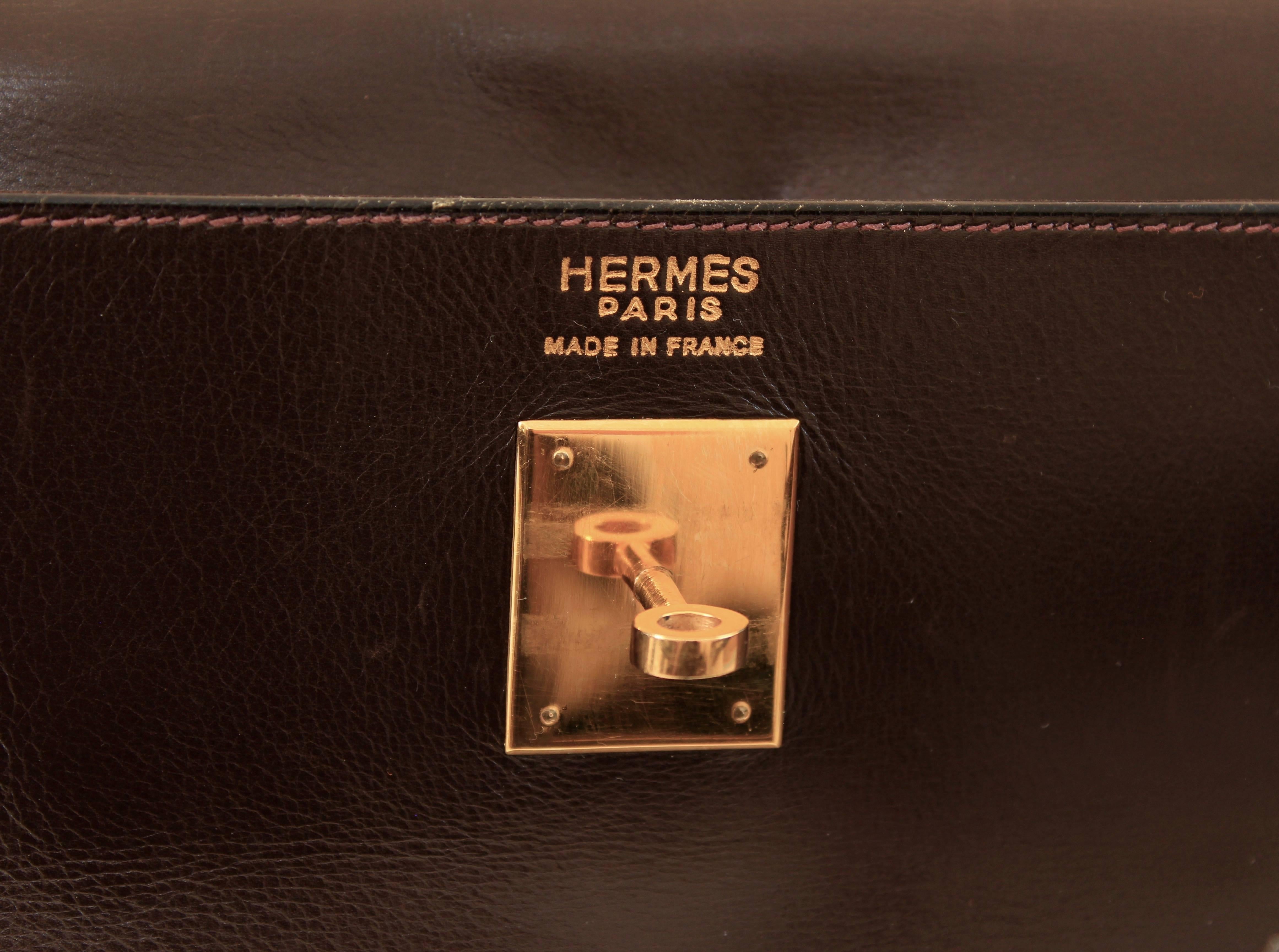 Hermes Kelly Bag 35cm Retourne Brown Box Leather Top Handle Bag 1945 Vintage  9