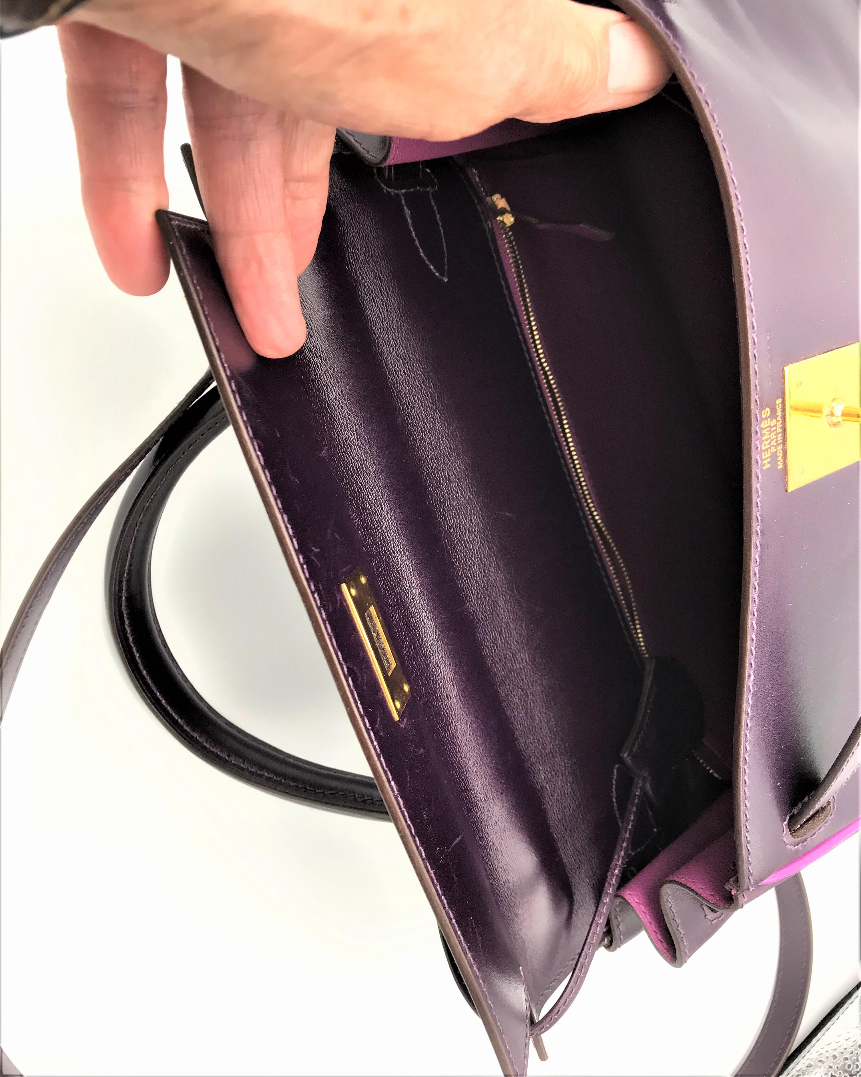 HERMES KELLY BAG box calf 28 cm purple/pink special edition gold hardware 2004   In Excellent Condition In Stuttgart, DE