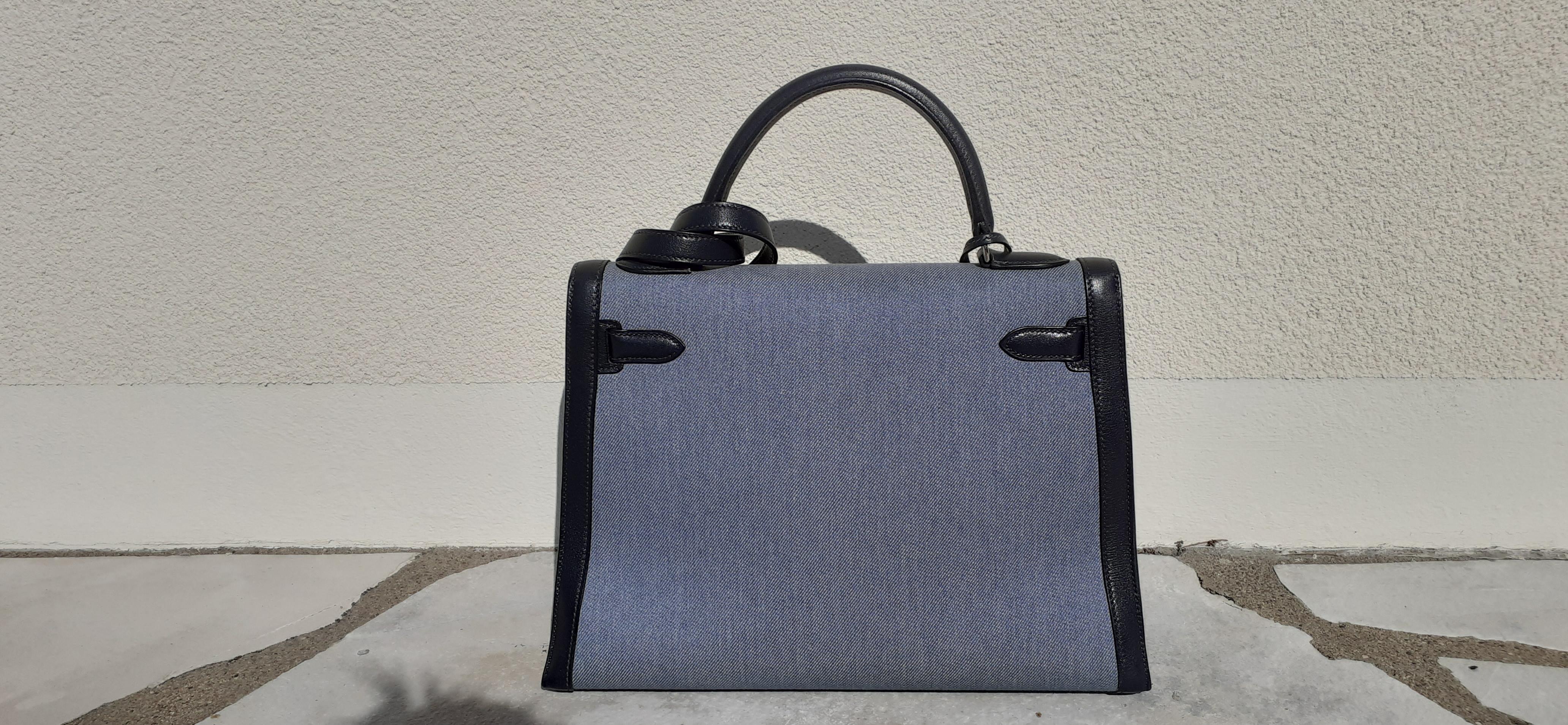Hermès Kelly Bag Denim Jean Toile and Blue Leather Phw 32 cm RARE 3