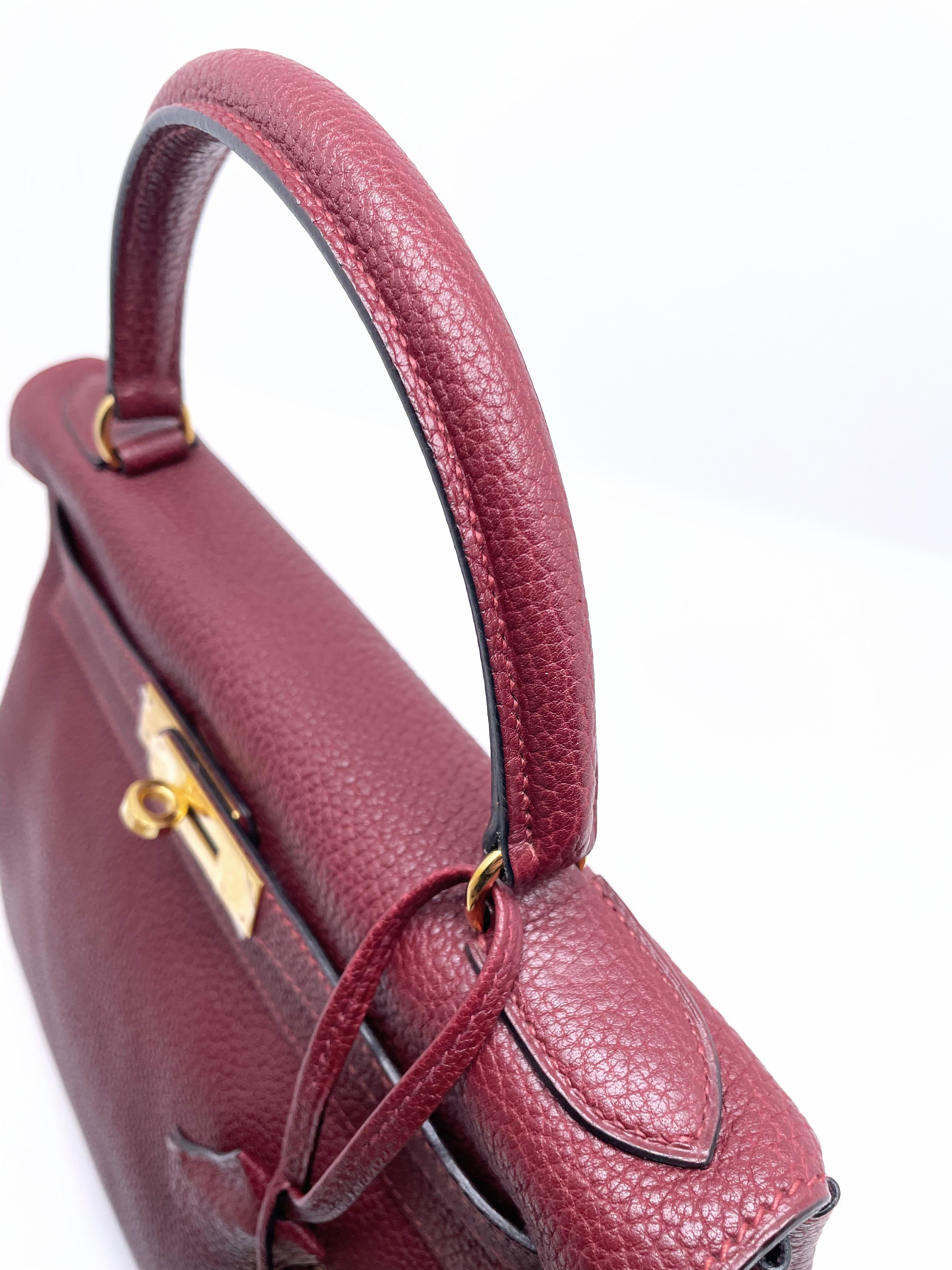 Hermes Kelly bag Returned Burgundy Togo leather 28 cm 5