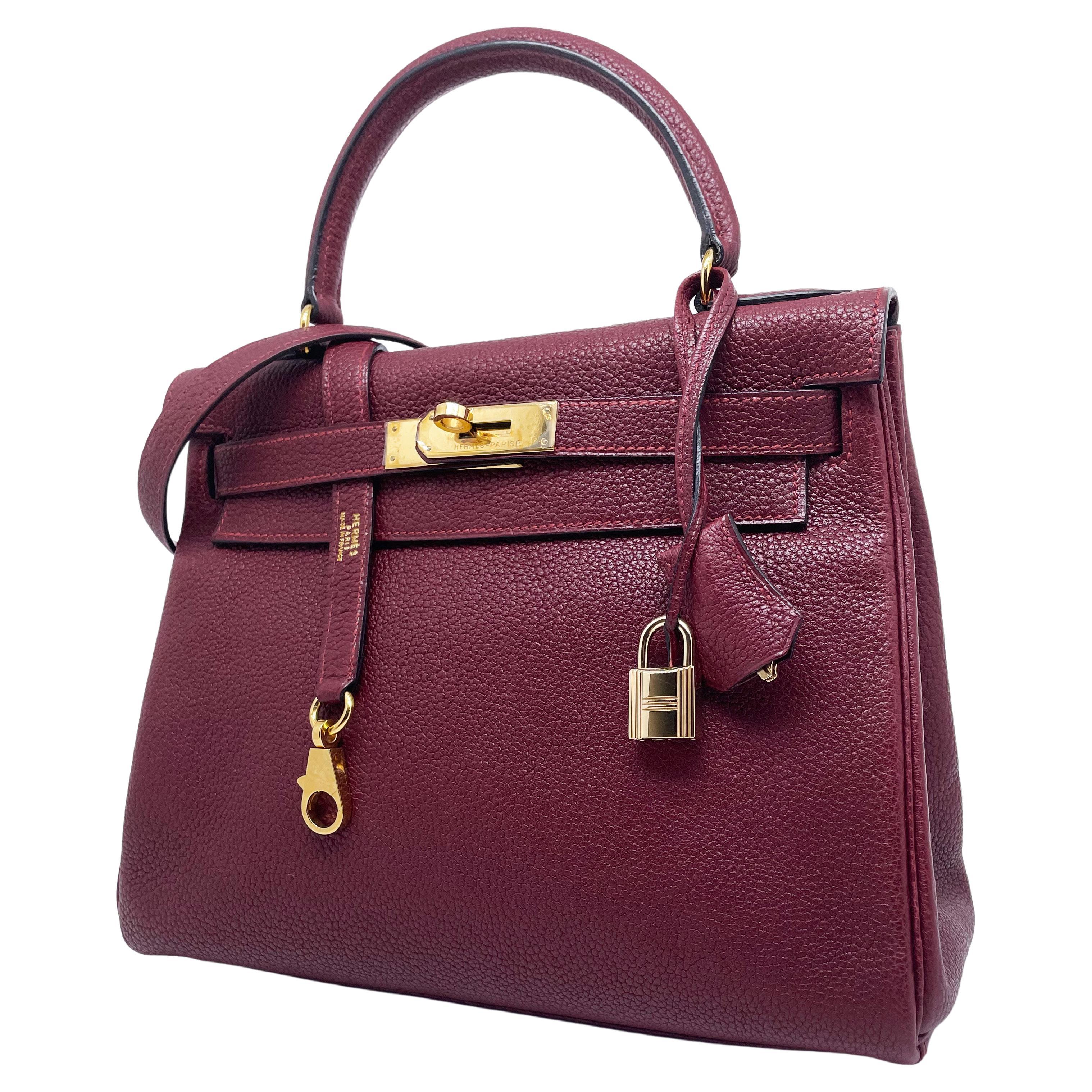 Hermes Kelly bag Returned Burgundy Togo leather 28 cm