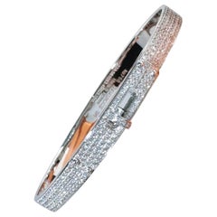 Hermès Kelly Baguette Bangle Bracelet 18k White Gold 3.15ct Diamond Pavé SH Size