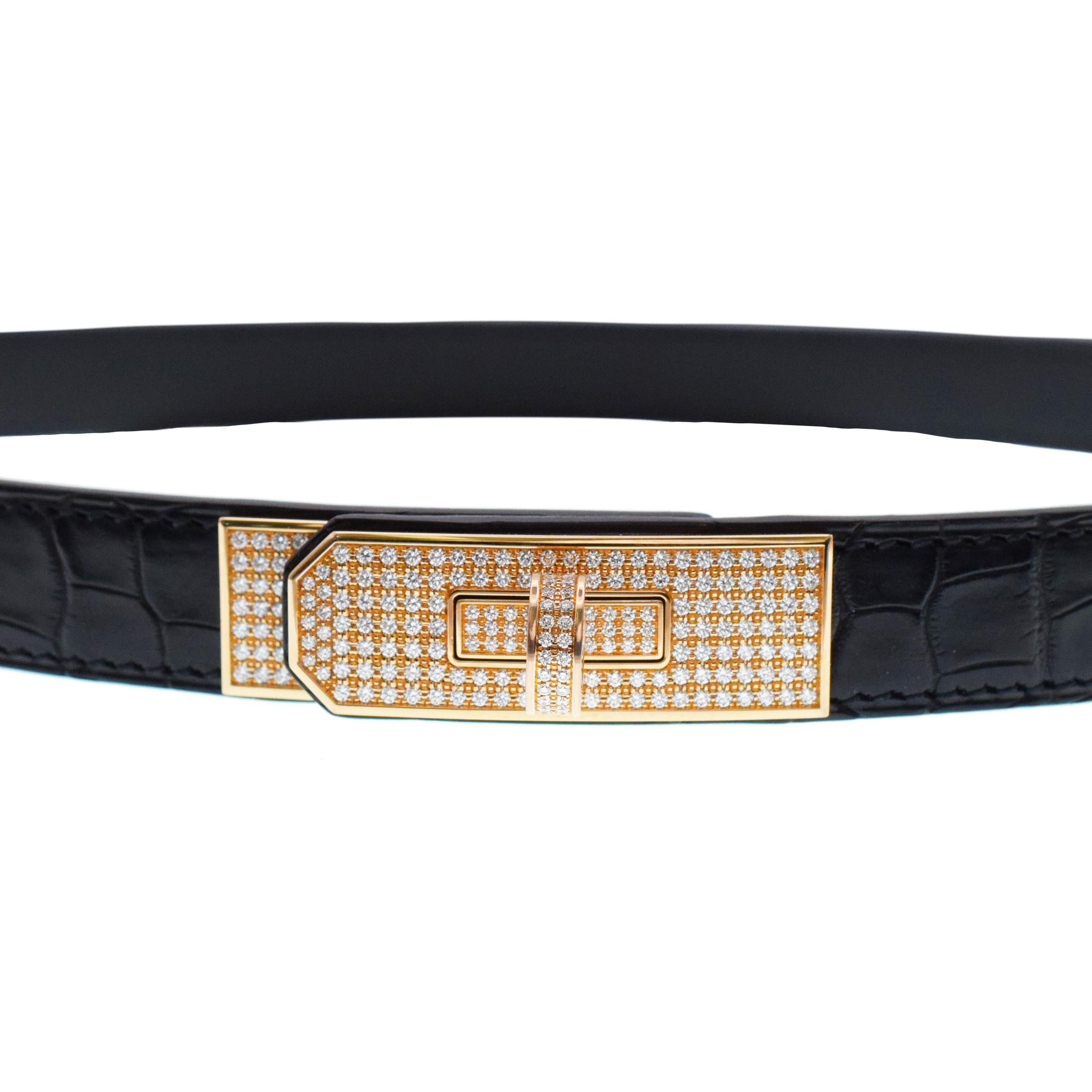 Hermes 18k rose gold  and diamond Kelly belt. Inscribed:
Hermes Paris,  numbered XXXX, Au750, Stamped with French
hallmark and makers mark. Comes with original receipt
(retailed for $69.500)