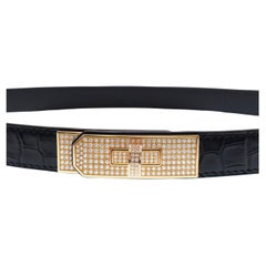Hermes "KELLY" Hebilla de diamantes  Cinturón de cocodrilo. Oro rosa 18k