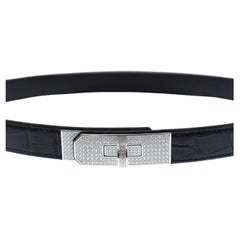 Hermes "KELLY" Diamant-Schnalle  Krokodilgürtel aus 18 Karat Weißgold und Diamanten