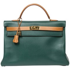 Hermes Kelly Bicolor in Dark Green Light Brown calf leather