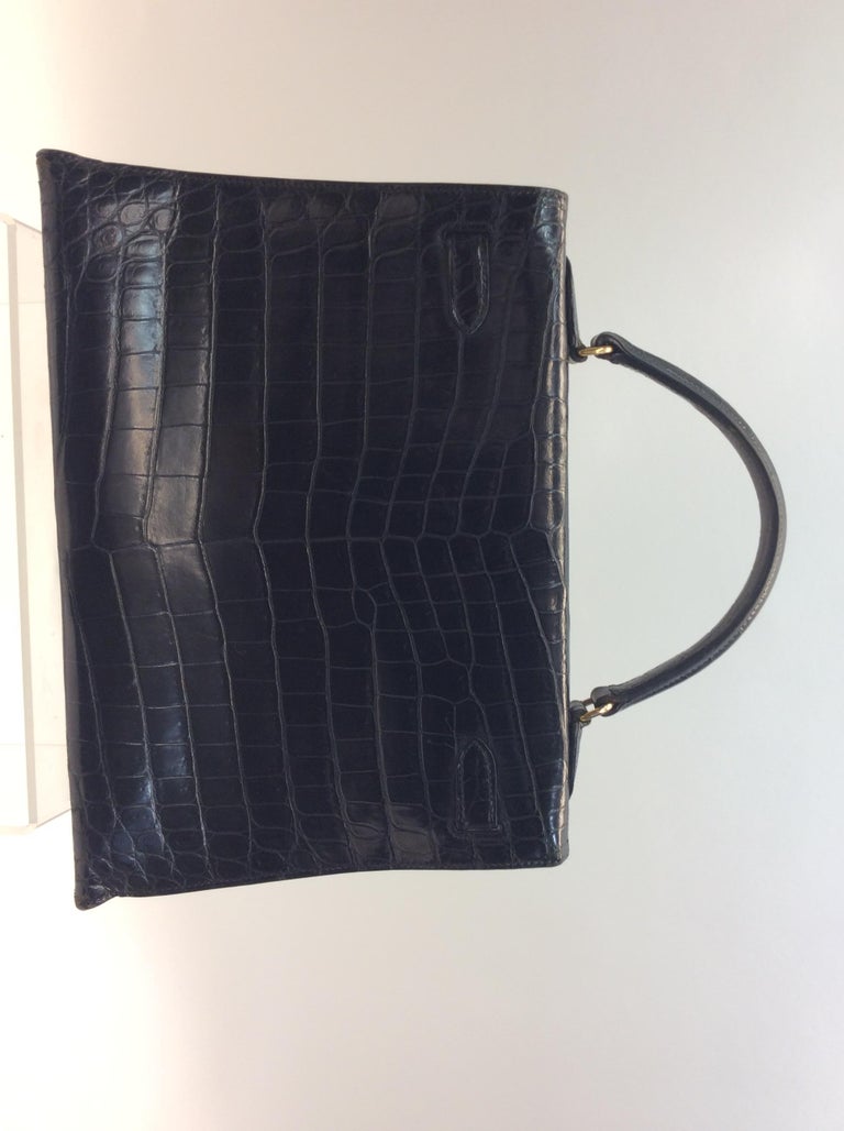 Hermes Kelly Black Alligator Skin Handbag For Sale at 1stDibs