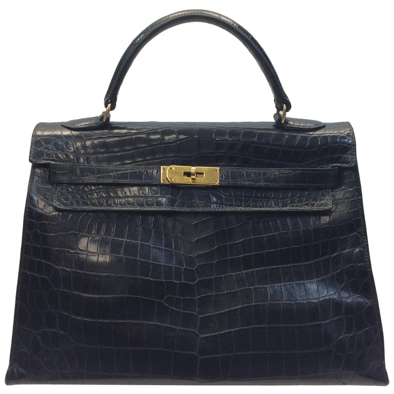 Hermes Kelly Black Alligator Skin Handbag For Sale at 1stdibs